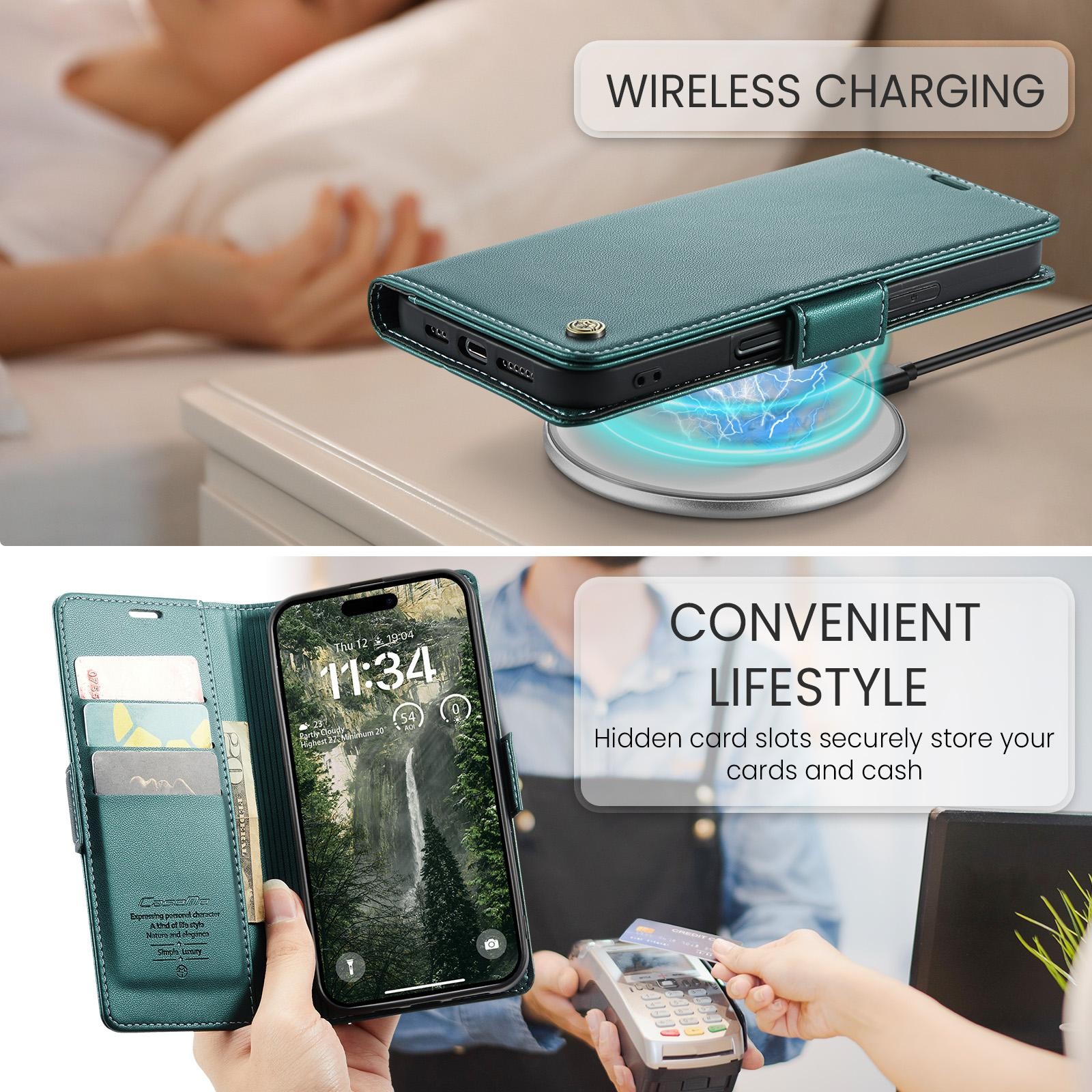 CaseMe 023 iPhone 17 Pro 5G RFID Θήκη Πορτοφόλι Δερμάτινη – Green