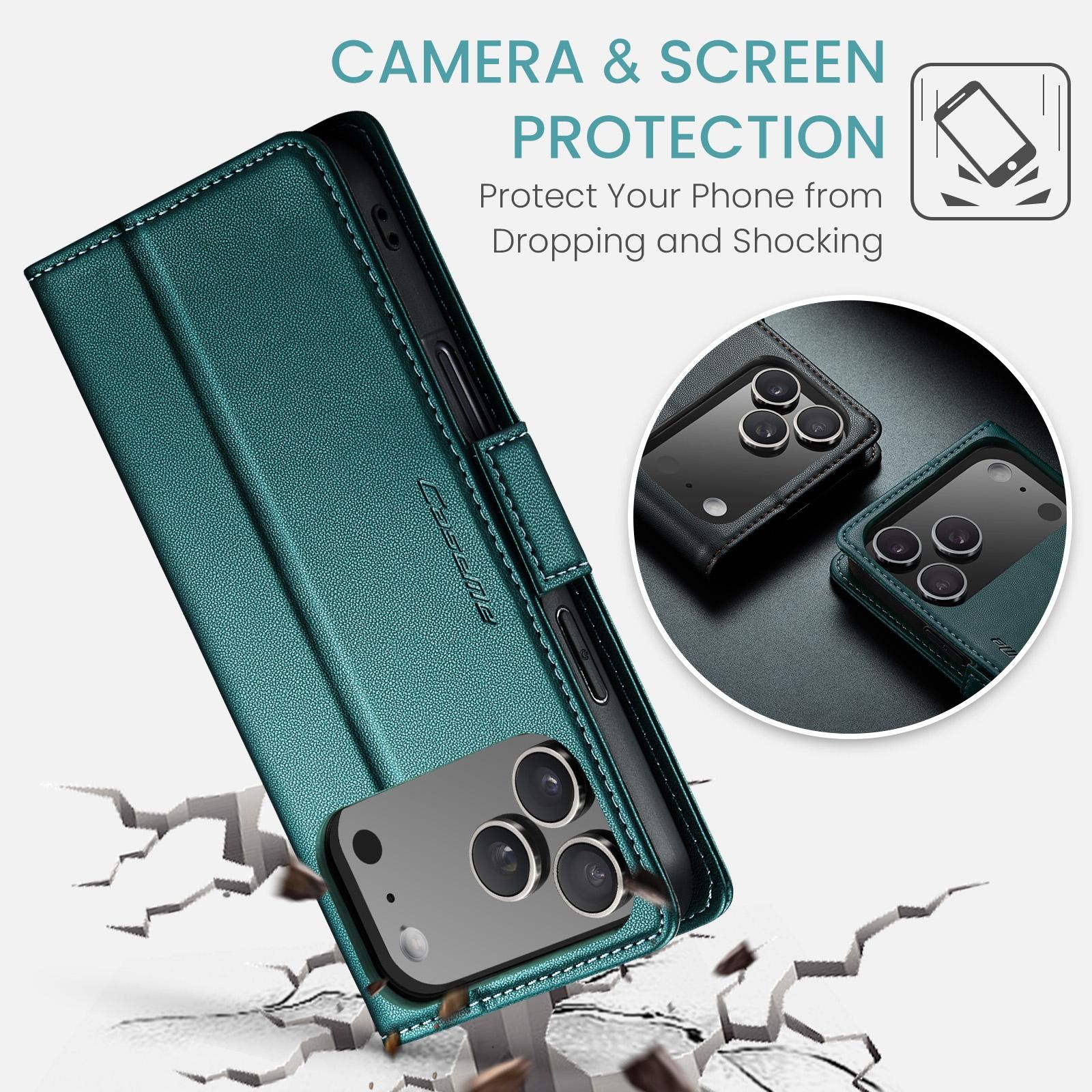 CaseMe 023 iPhone 17 Pro 5G RFID Θήκη Πορτοφόλι Δερμάτινη – Green