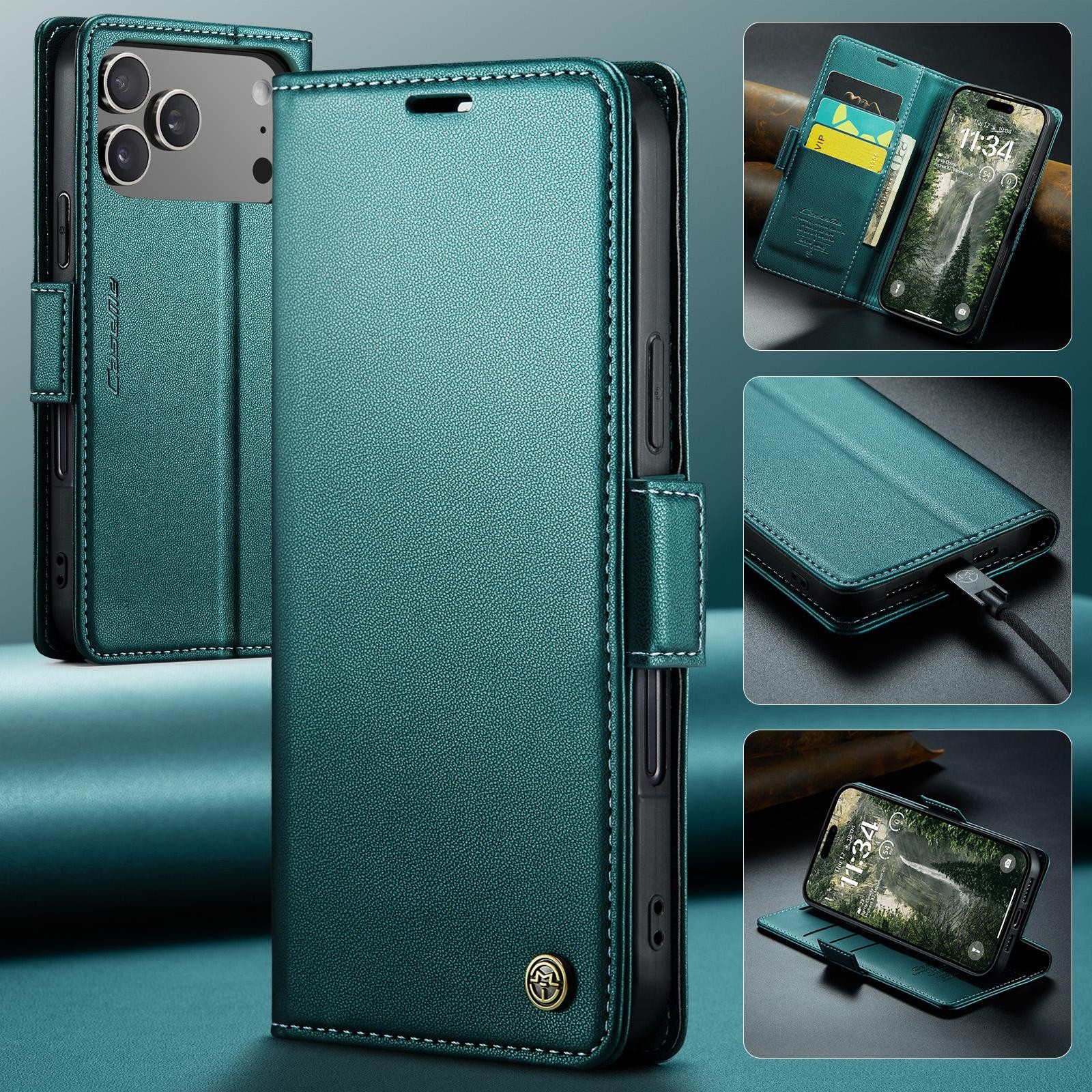 CaseMe 023 iPhone 17 Pro 5G RFID Θήκη Πορτοφόλι Δερμάτινη – Green