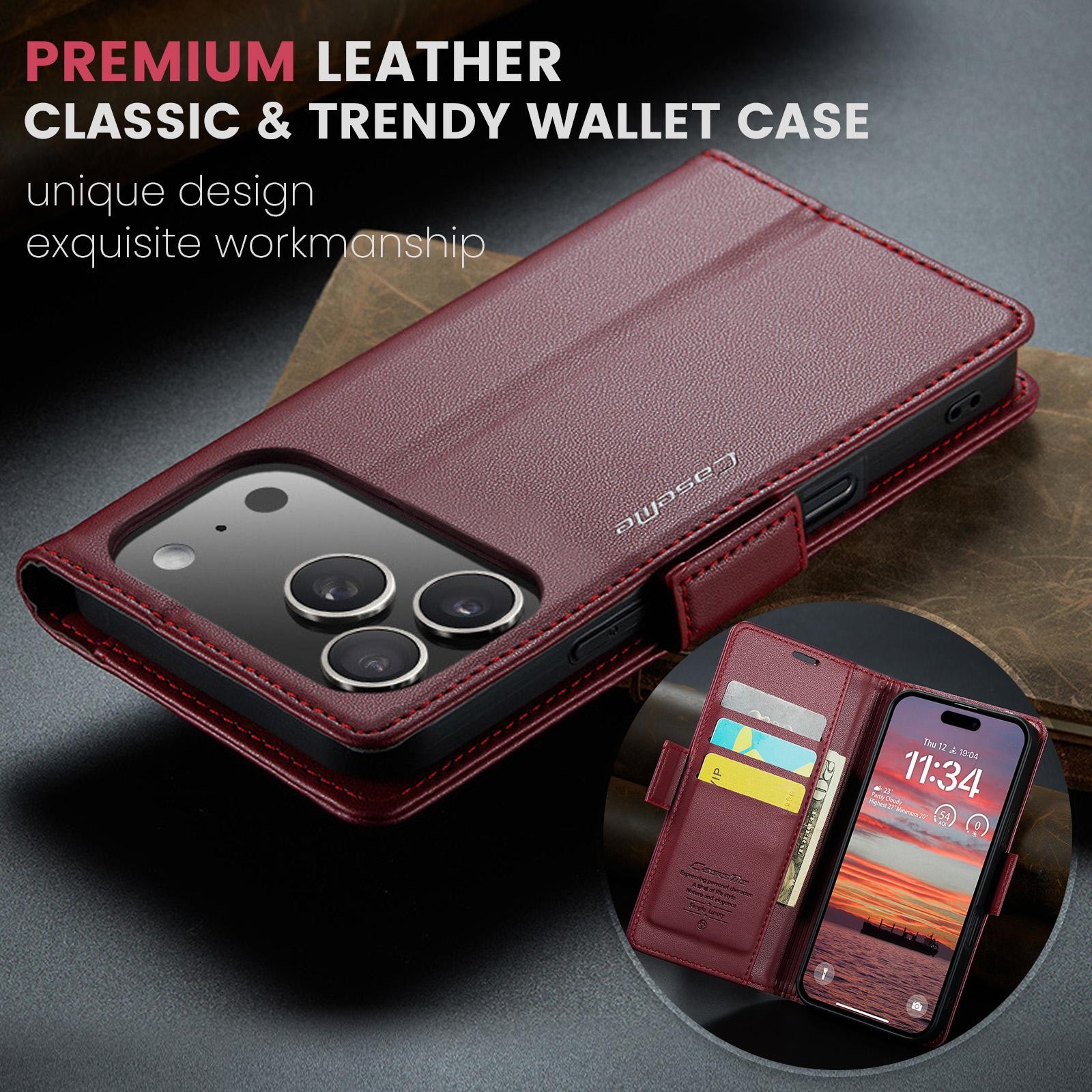 CaseMe 023 iPhone 17 Pro 5G RFID Θήκη Πορτοφόλι Δερμάτινη –Red