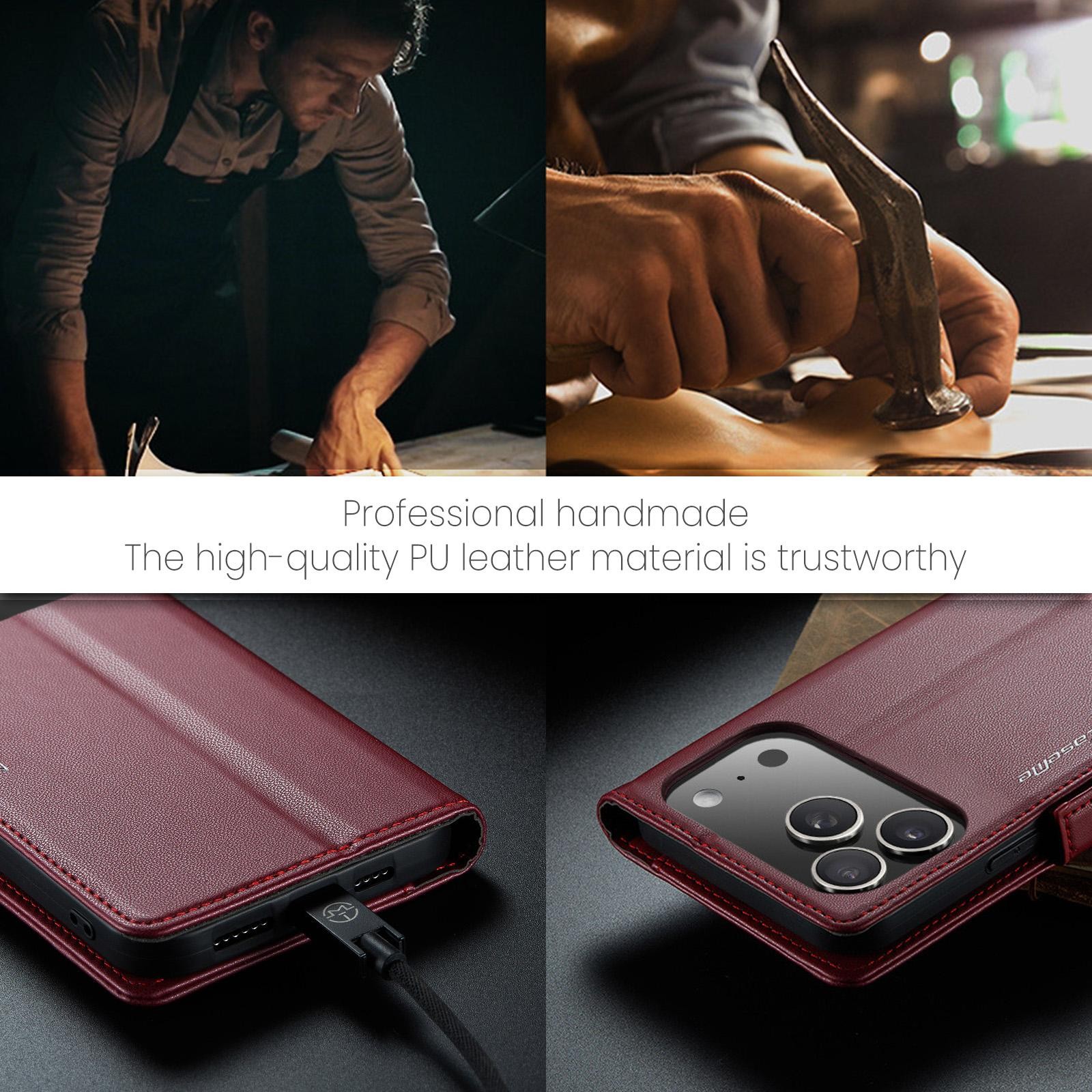 CaseMe 023 iPhone 17 Pro 5G RFID Θήκη Πορτοφόλι Δερμάτινη –Red