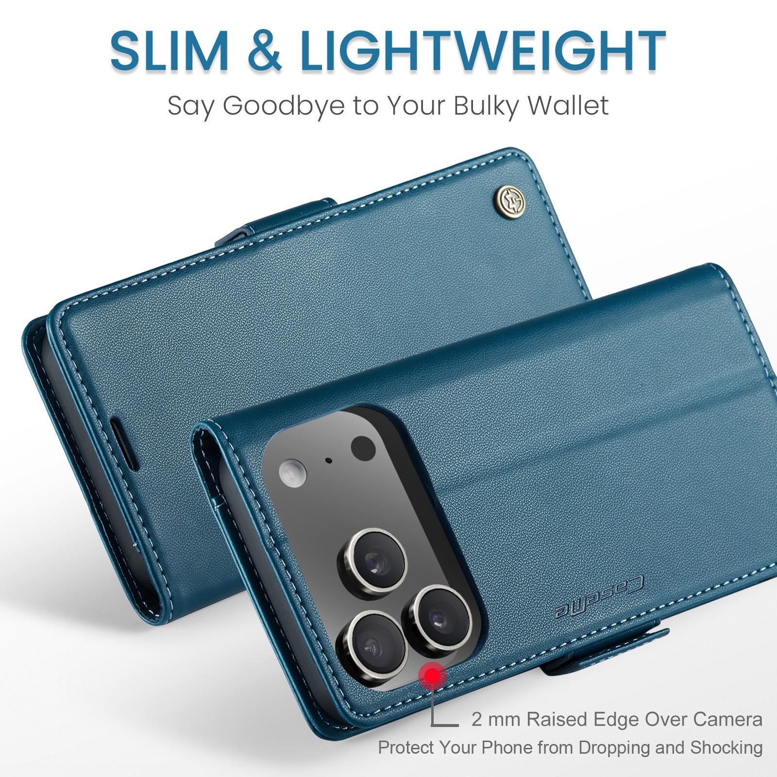 CaseMe 023 iPhone 17 Pro 5G RFID Θήκη Πορτοφόλι Δερμάτινη –Blue