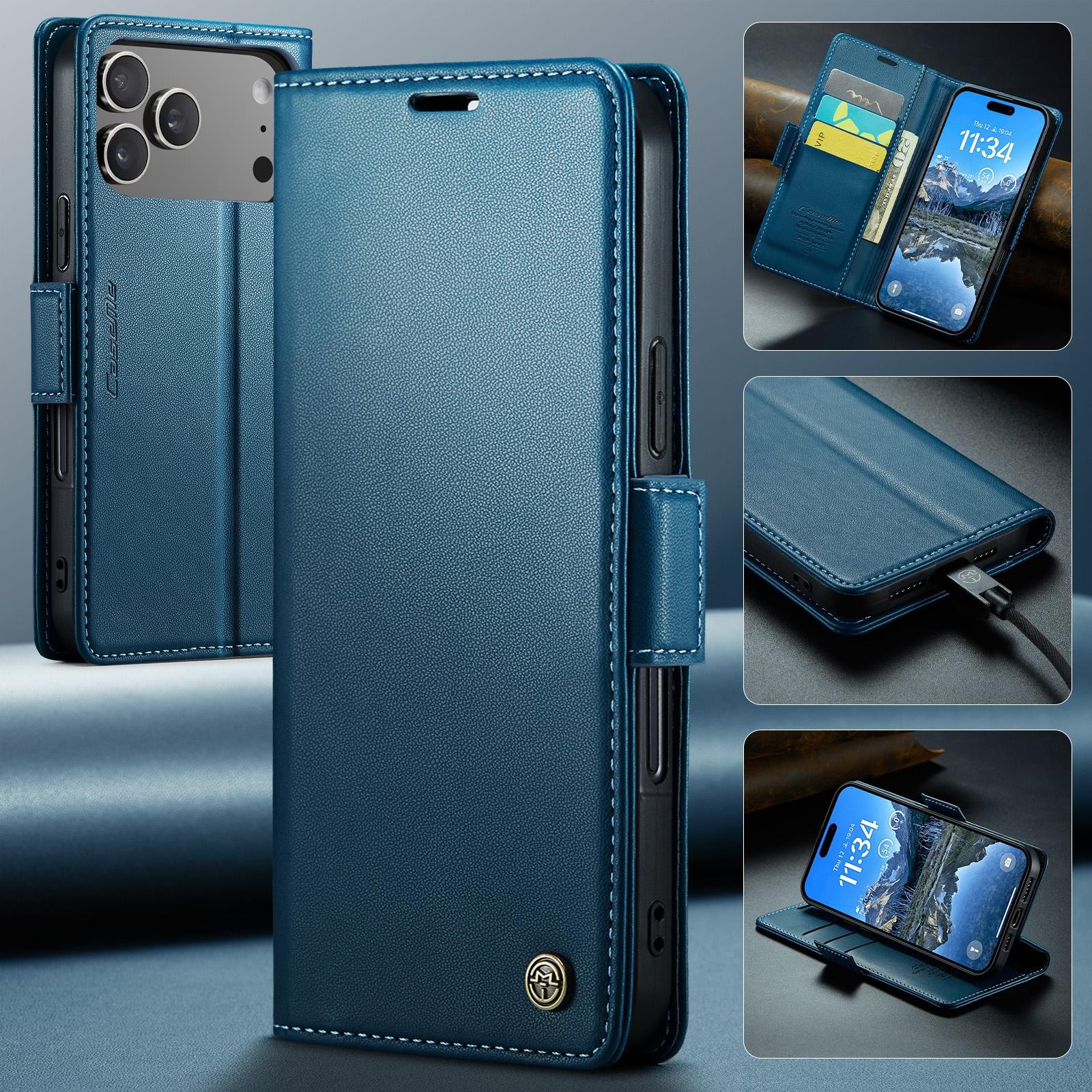 CaseMe 023 iPhone 17 Pro 5G RFID Θήκη Πορτοφόλι Δερμάτινη –Blue
