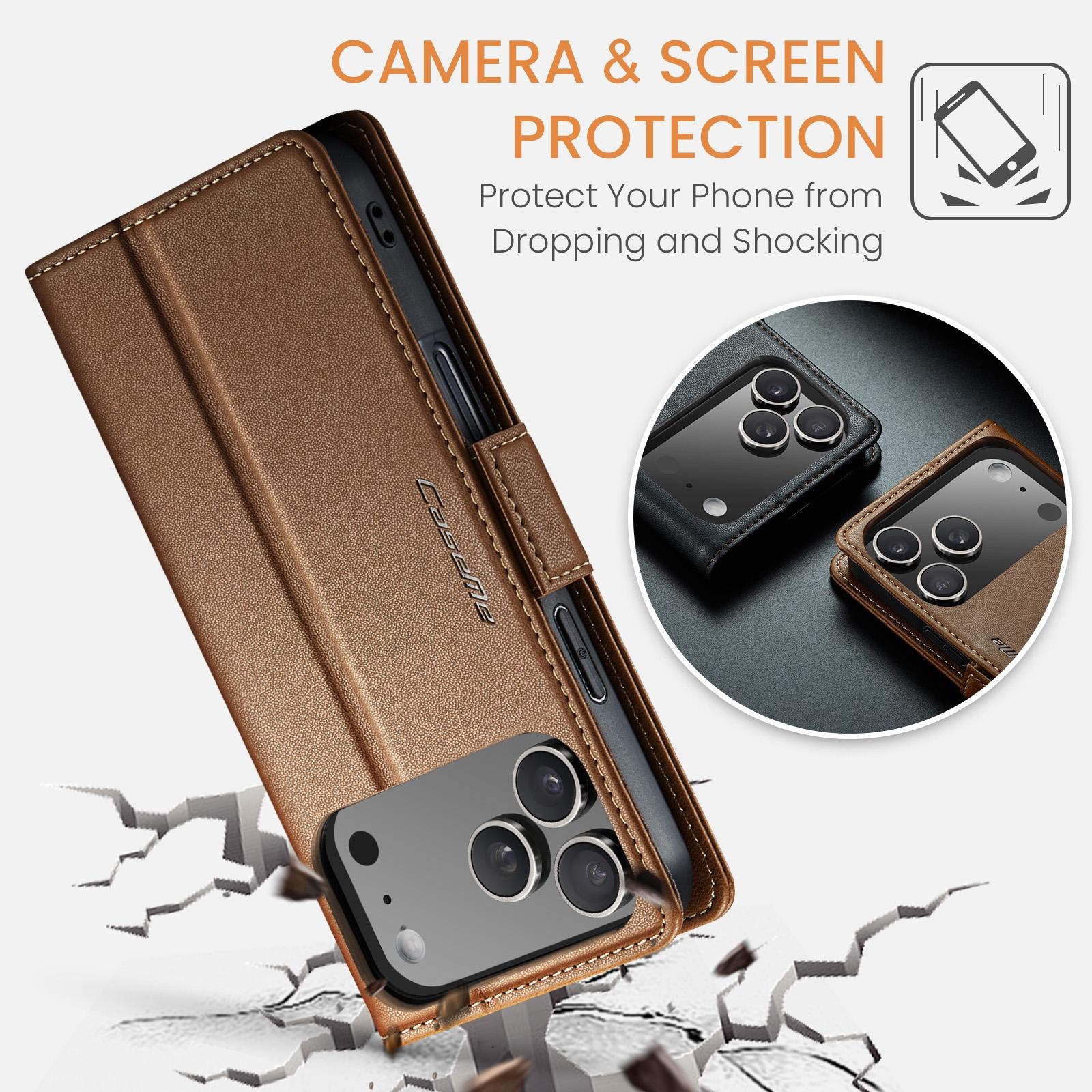 CaseMe 023 iPhone 17 Pro 5G RFID Θήκη Πορτοφόλι Δερμάτινη –Brown