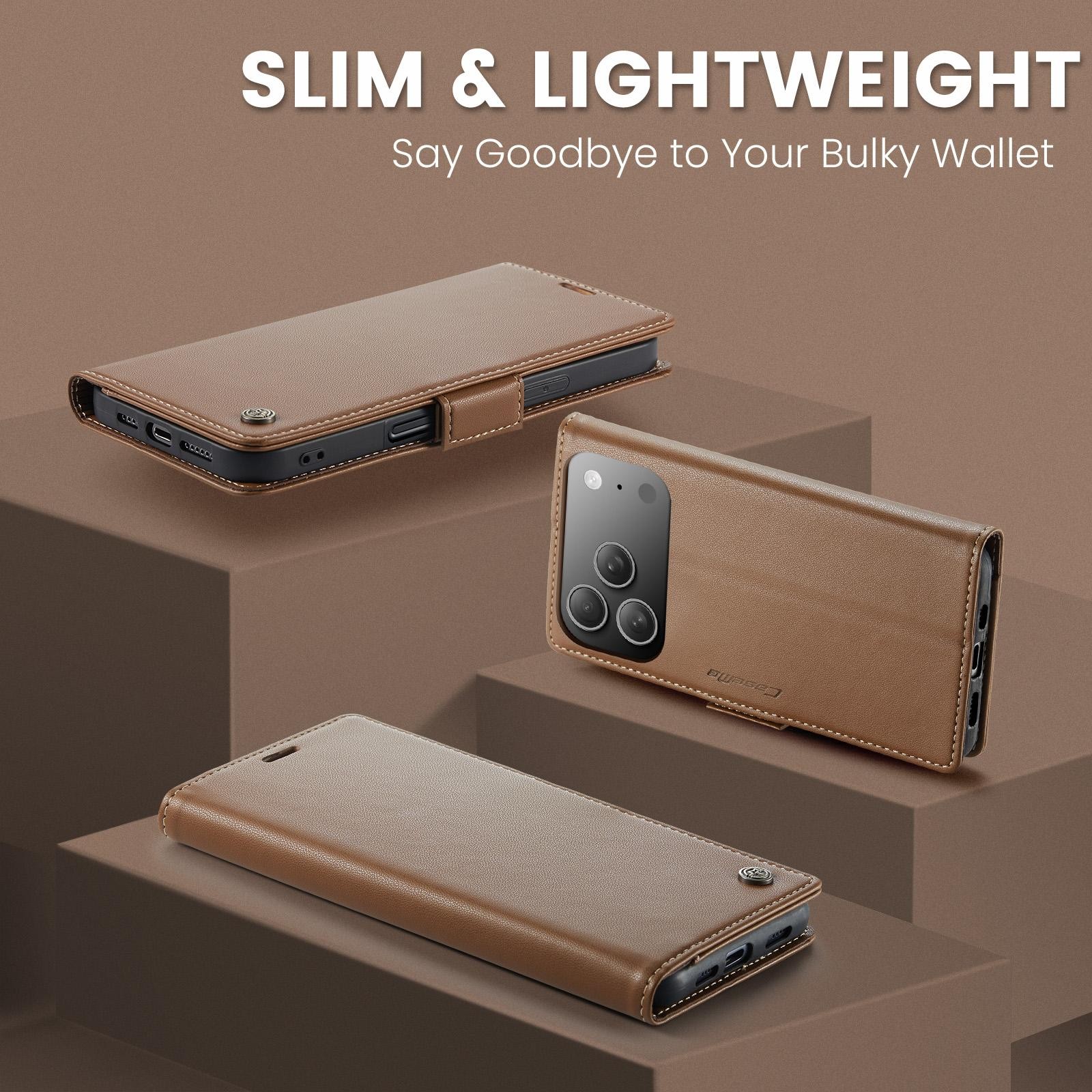 CaseMe 023 iPhone 17 Pro 5G RFID Θήκη Πορτοφόλι Δερμάτινη –Brown