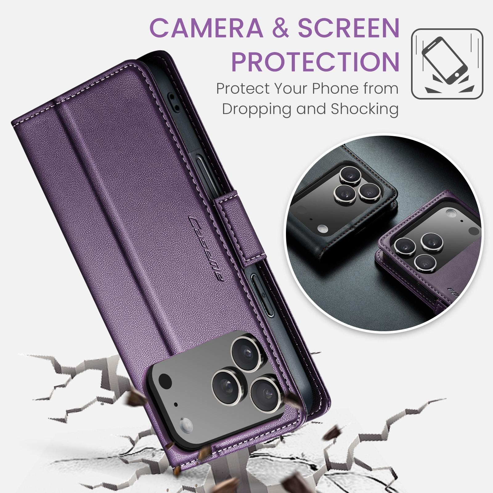 CaseMe 023 iPhone 17 Pro 5G RFID Θήκη Πορτοφόλι Δερμάτινη –Purple