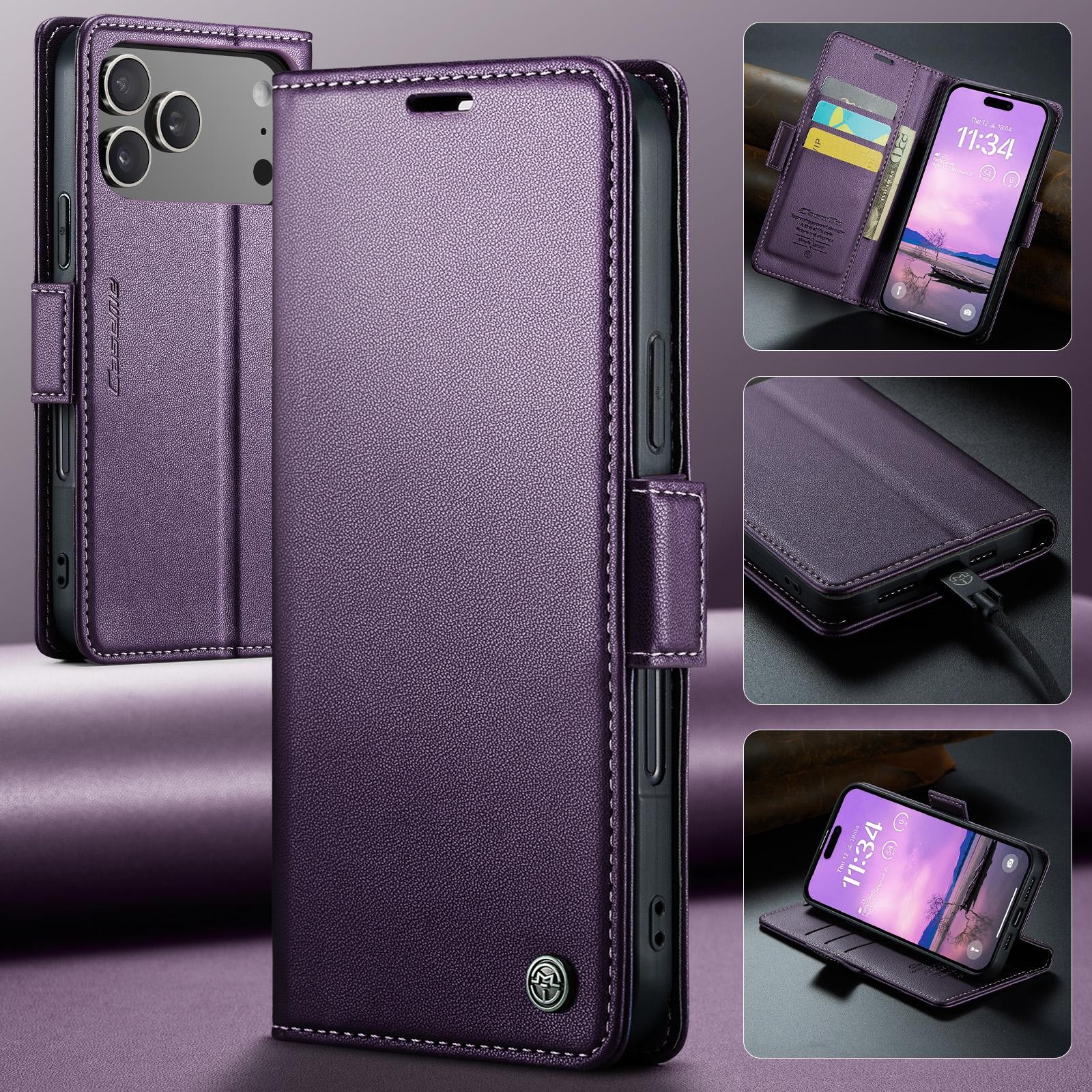 CaseMe 023 iPhone 17 Pro 5G RFID Θήκη Πορτοφόλι Δερμάτινη –Purple