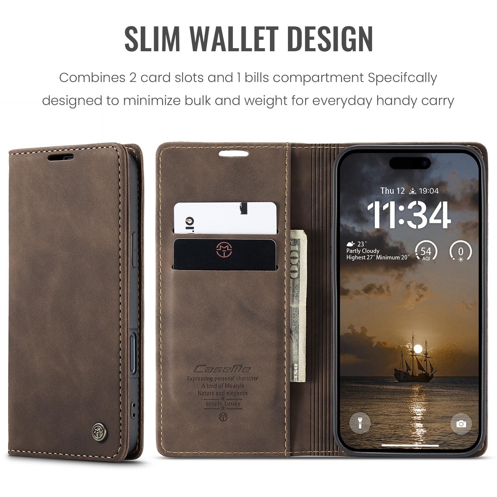 CaseMe 013 iPhone 17 Pro Max 5G Retro Leather Θήκη Βιβλίο -Coffee