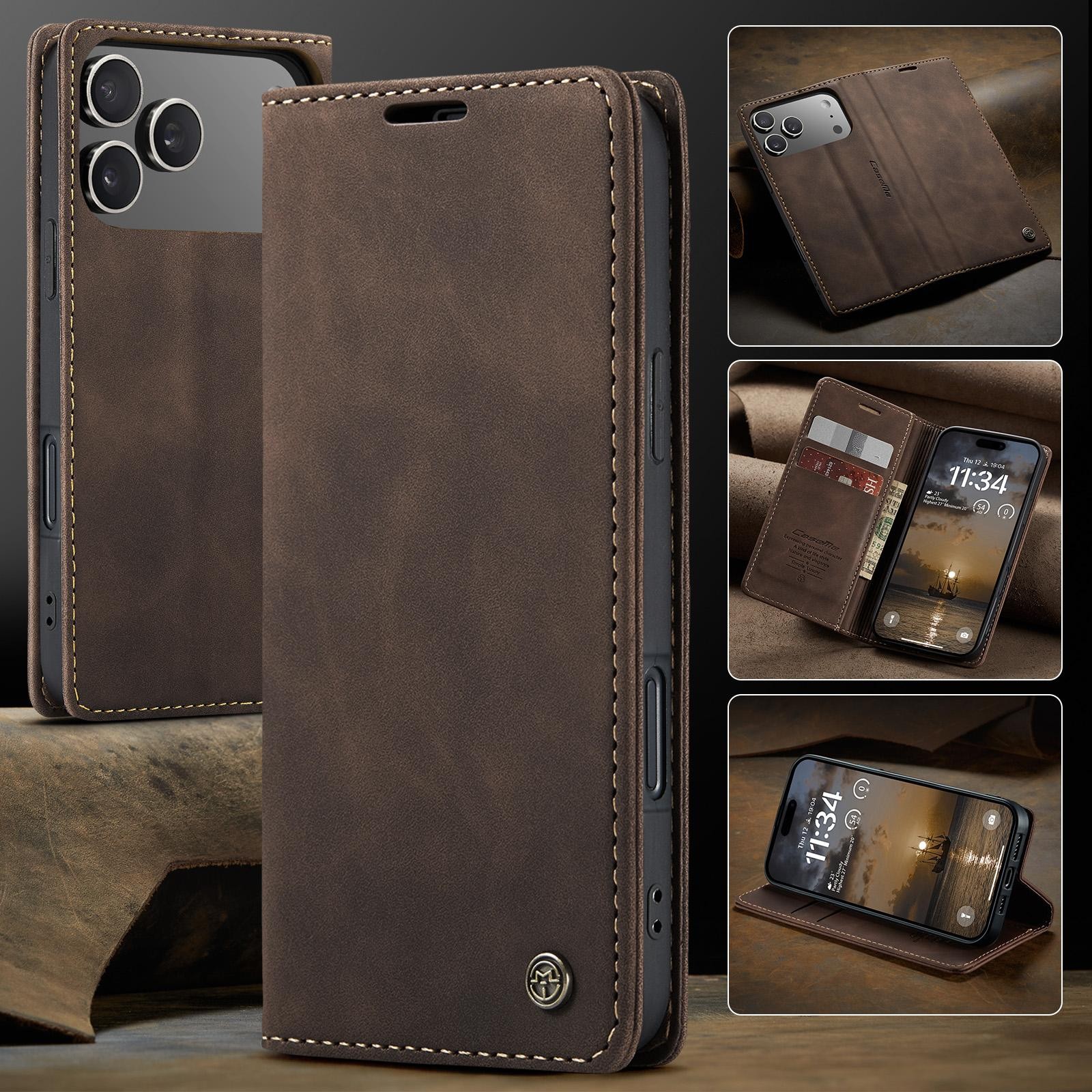 CaseMe 013 iPhone 17 Pro Max 5G Retro Leather Θήκη Βιβλίο -Coffee