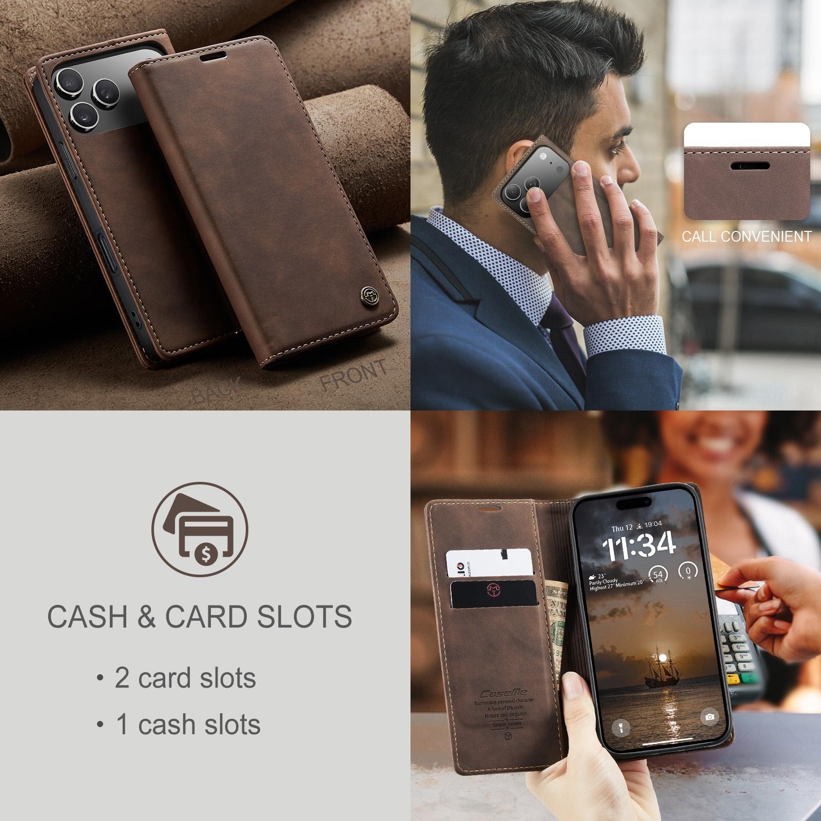 CaseMe 013 iPhone 17 Pro Max 5G Retro Leather Θήκη Βιβλίο -Coffee