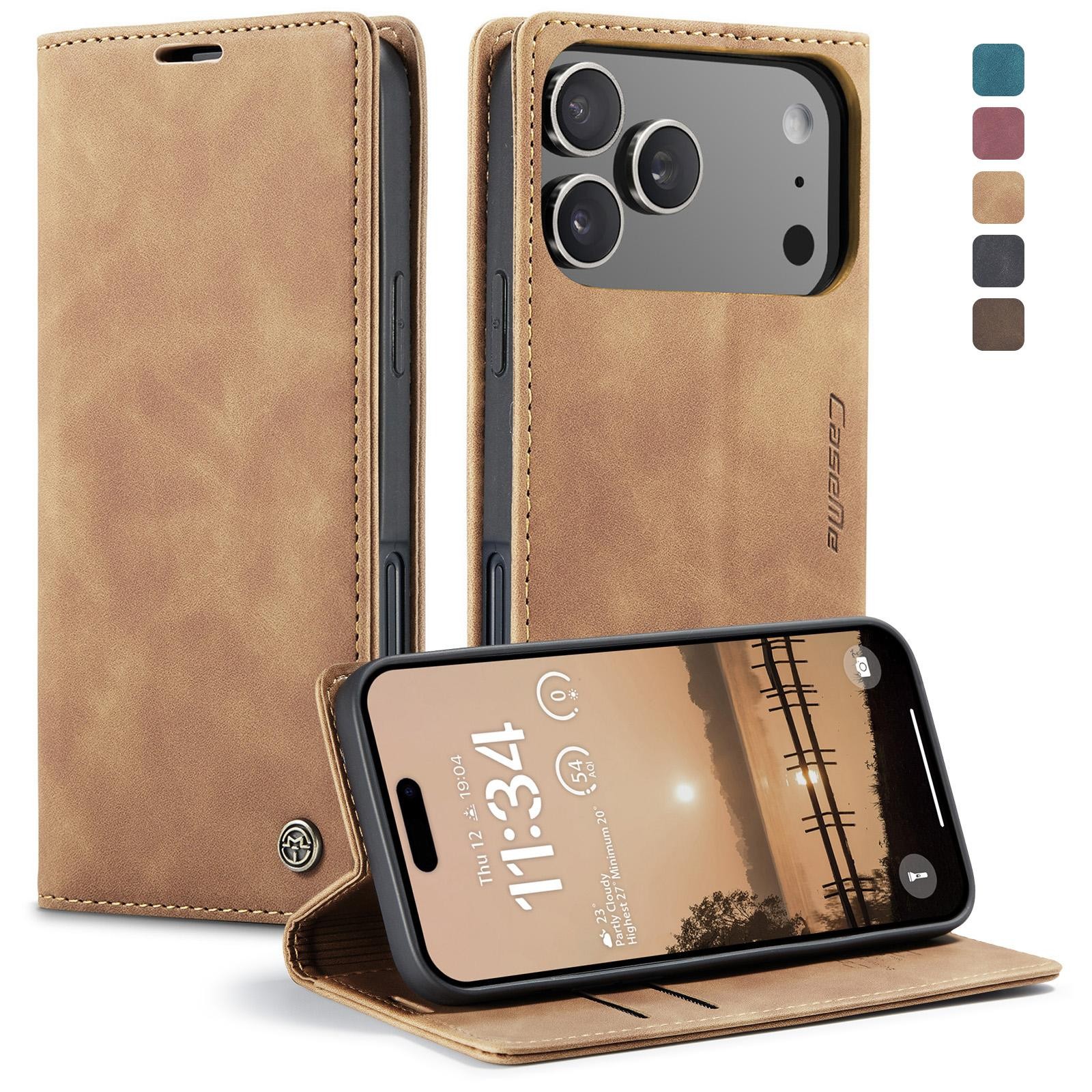 CaseMe 013 iPhone 17 Pro Max 5G Retro Leather Θήκη Βιβλίο -Brown