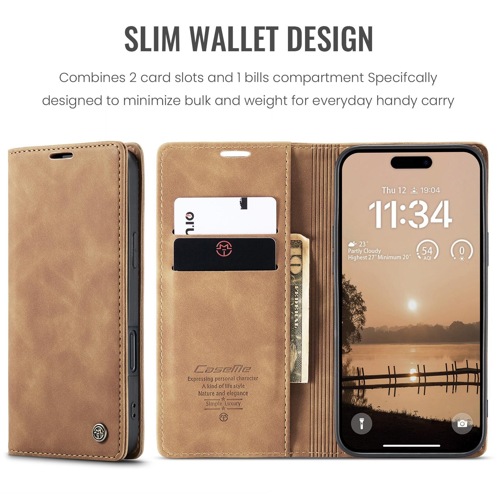 CaseMe 013 iPhone 17 Pro Max 5G Retro Leather Θήκη Βιβλίο -Brown