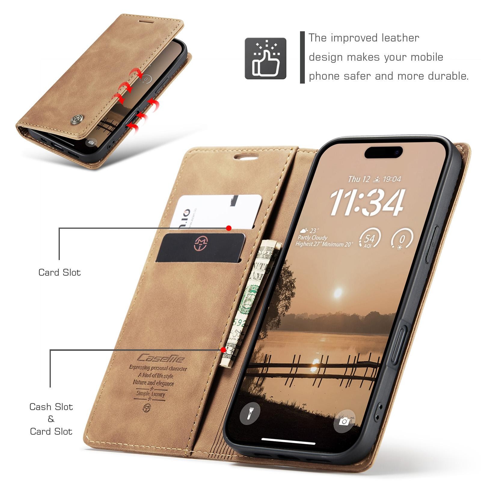 CaseMe 013 iPhone 17 Pro Max 5G Retro Leather Θήκη Βιβλίο -Brown