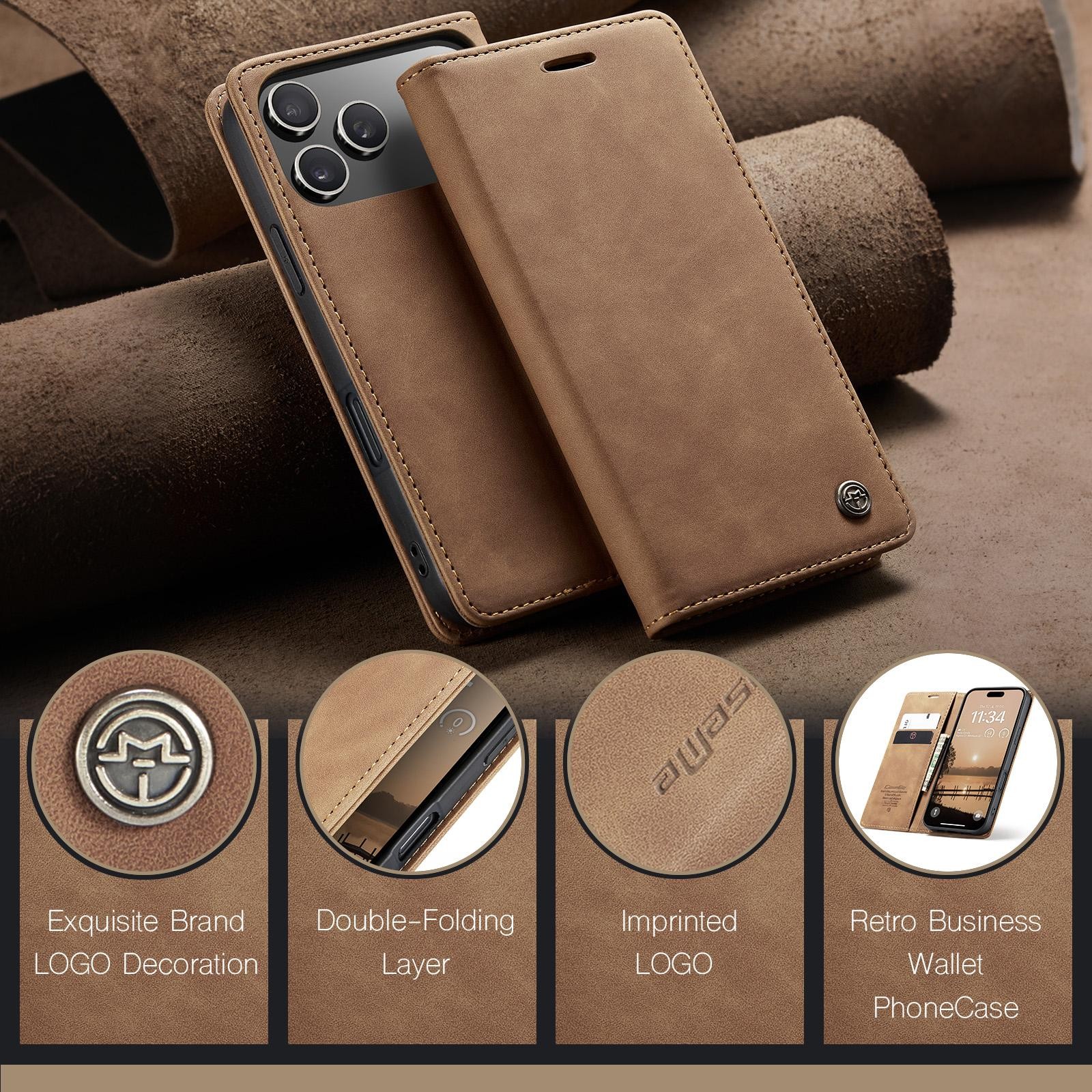 CaseMe 013 iPhone 17 Pro Max 5G Retro Leather Θήκη Βιβλίο -Brown