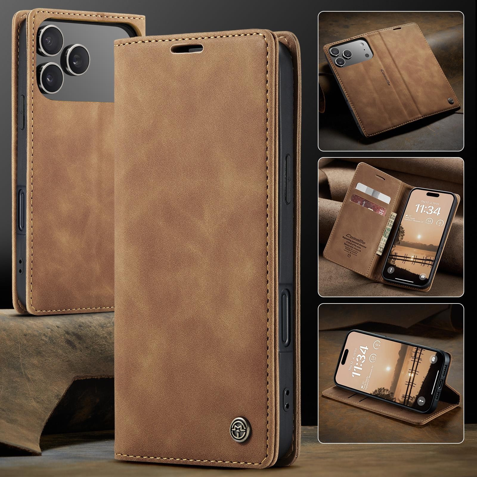 CaseMe 013 iPhone 17 Pro Max 5G Retro Leather Θήκη Βιβλίο -Brown