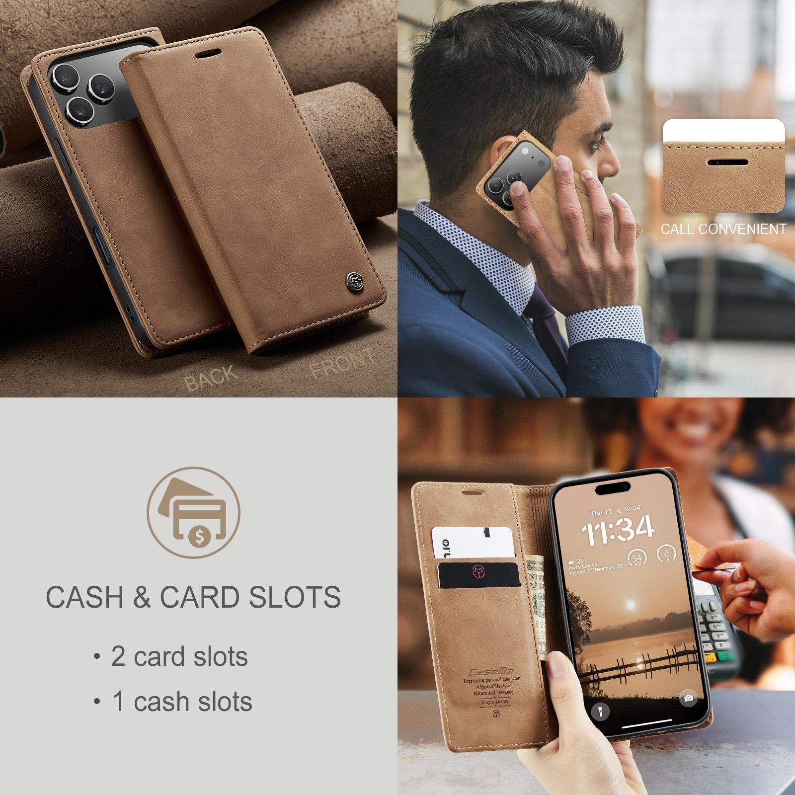 CaseMe 013 iPhone 17 Pro Max 5G Retro Leather Θήκη Βιβλίο -Brown