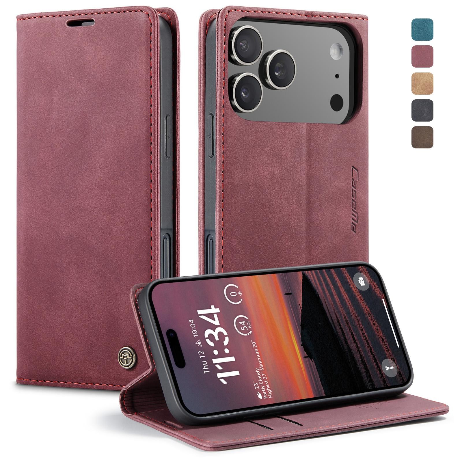 CaseMe 013 iPhone 17 Pro Max 5G Retro Leather Θήκη Βιβλίο - Red