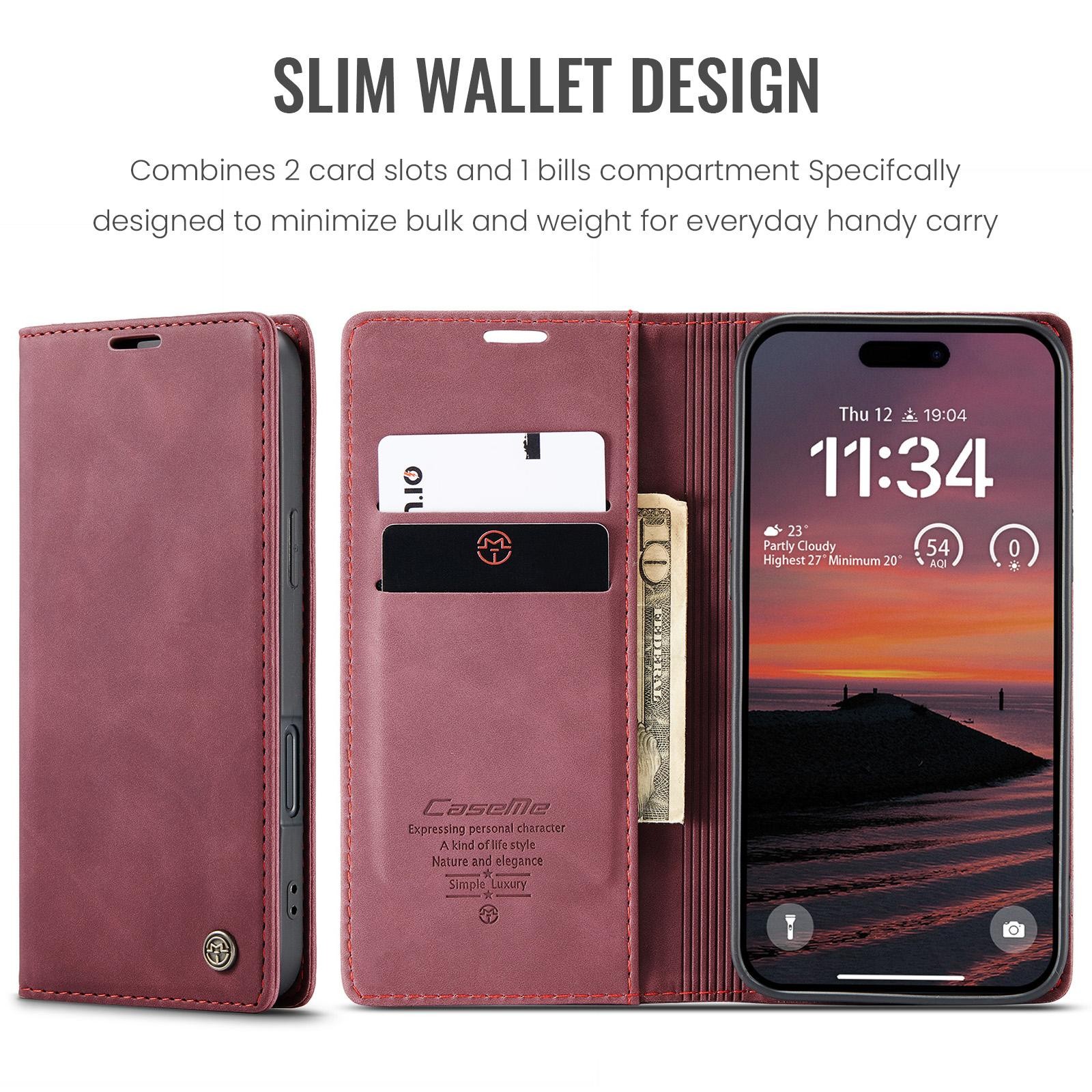 CaseMe 013 iPhone 17 Pro Max 5G Retro Leather Θήκη Βιβλίο - Red