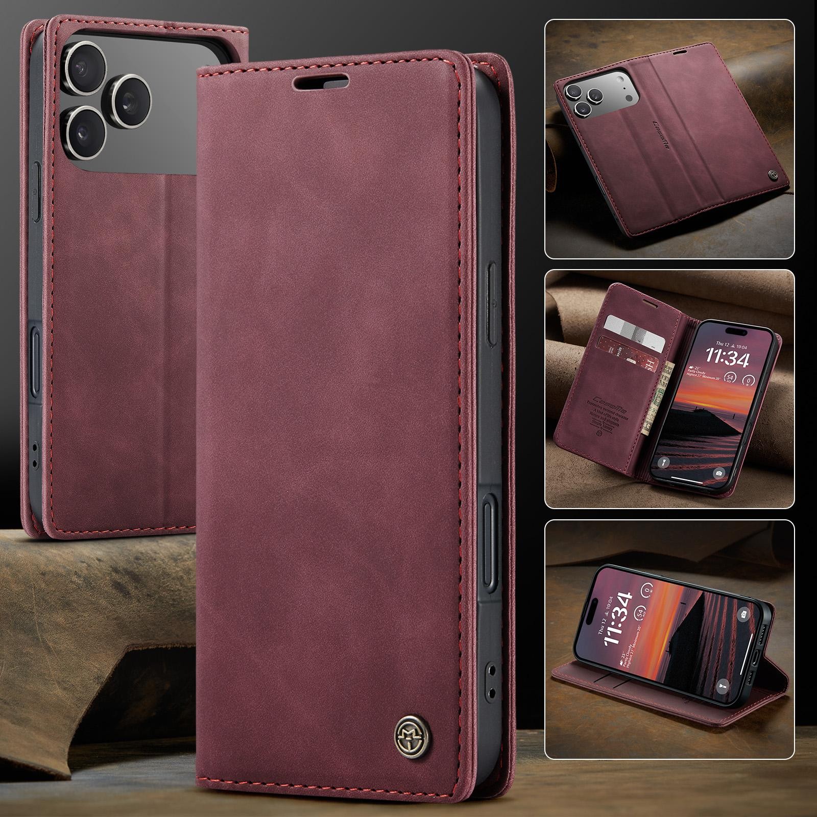 CaseMe 013 iPhone 17 Pro Max 5G Retro Leather Θήκη Βιβλίο - Red