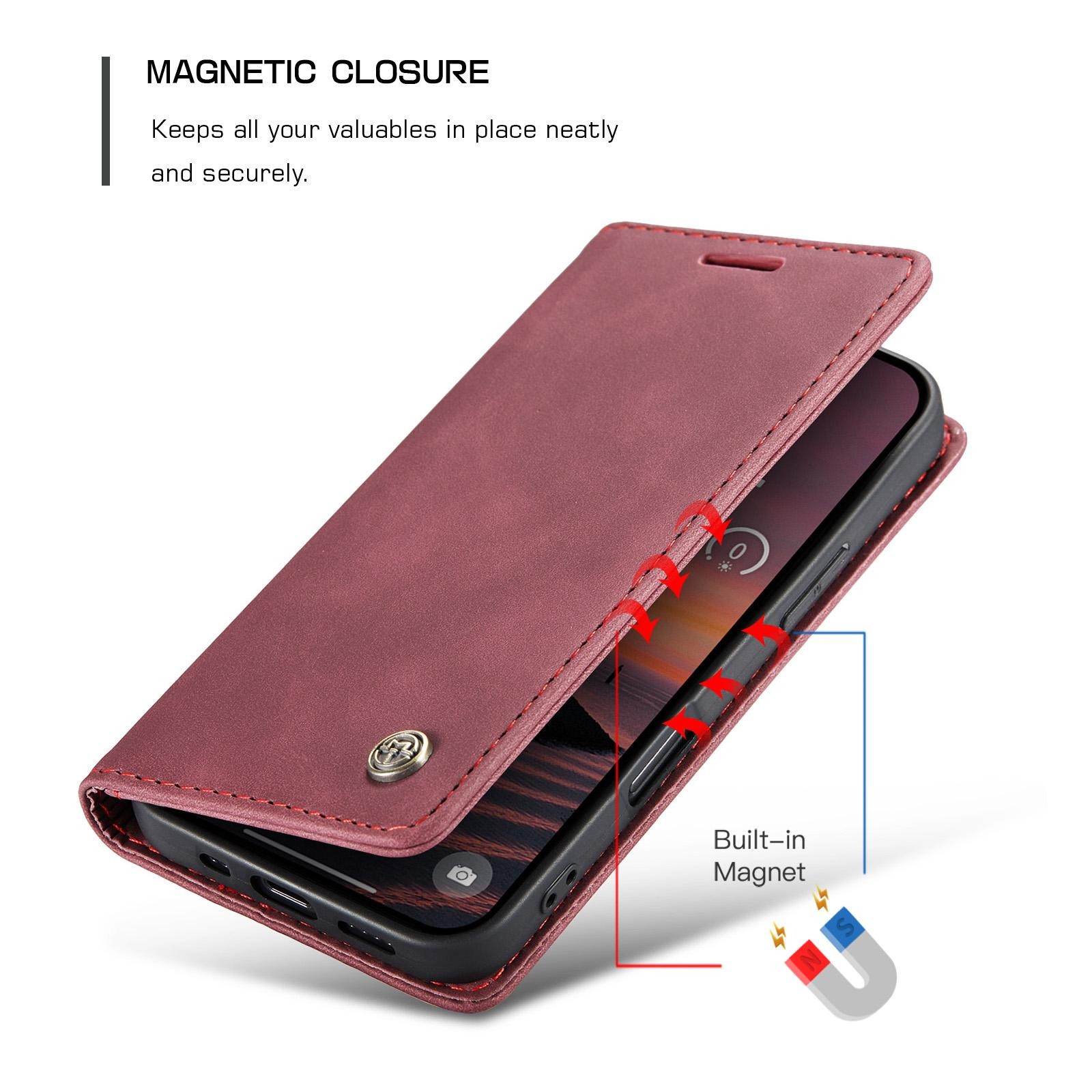 CaseMe 013 iPhone 17 Pro Max 5G Retro Leather Θήκη Βιβλίο - Red