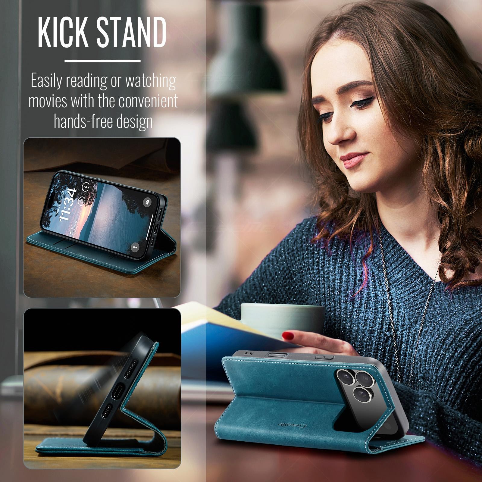 CaseMe 013 iPhone 17 Pro Max 5G Retro Leather Θήκη Βιβλίο -Blue