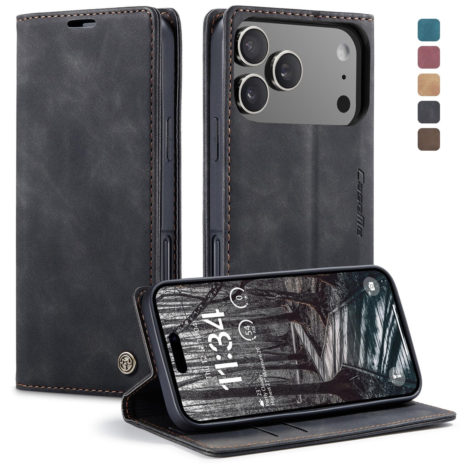 CaseMe 013 iPhone 17 Pro Max 5G Retro Leather Θήκη Βιβλίο -Black