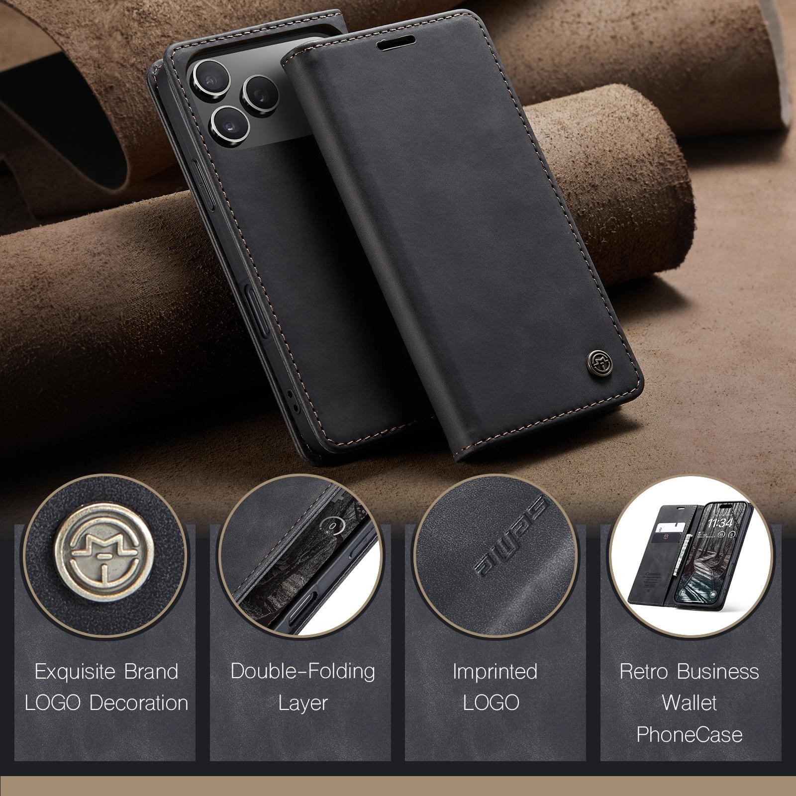CaseMe 013 iPhone 17 Pro Max 5G Retro Leather Θήκη Βιβλίο -Black