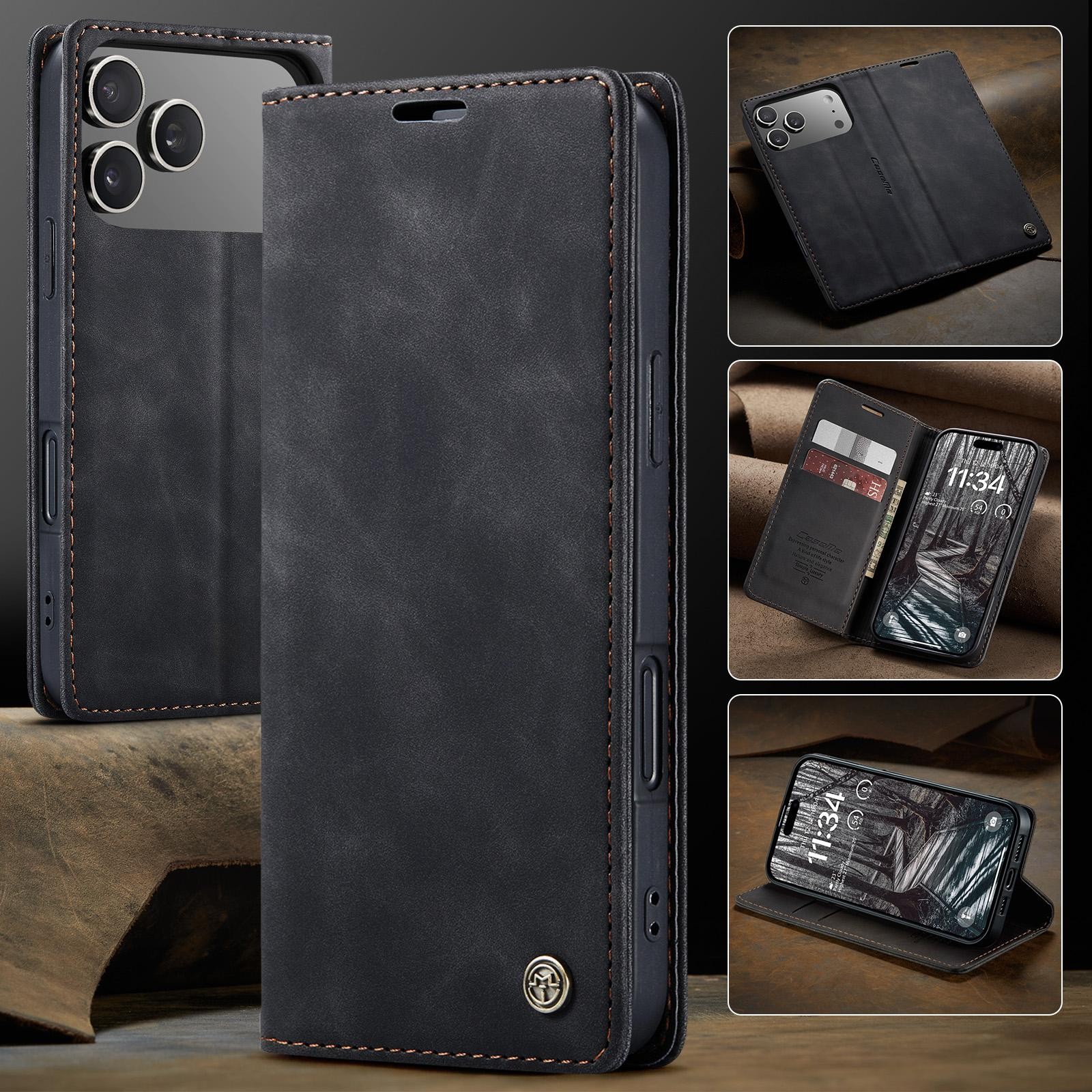 CaseMe 013 iPhone 17 Pro Max 5G Retro Leather Θήκη Βιβλίο -Black