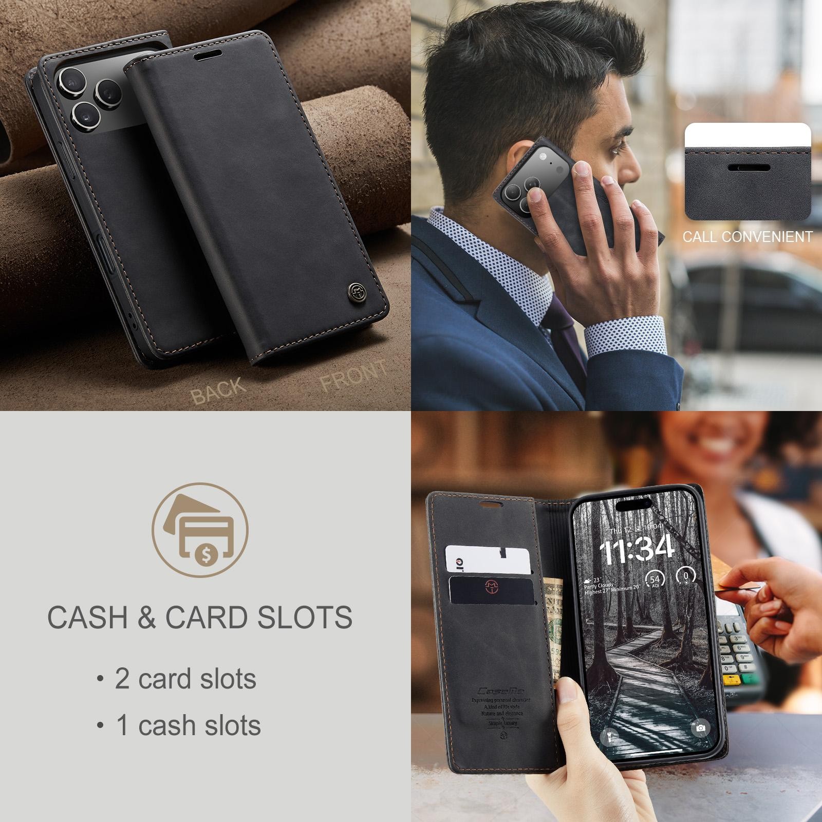 CaseMe 013 iPhone 17 Pro Max 5G Retro Leather Θήκη Βιβλίο -Black