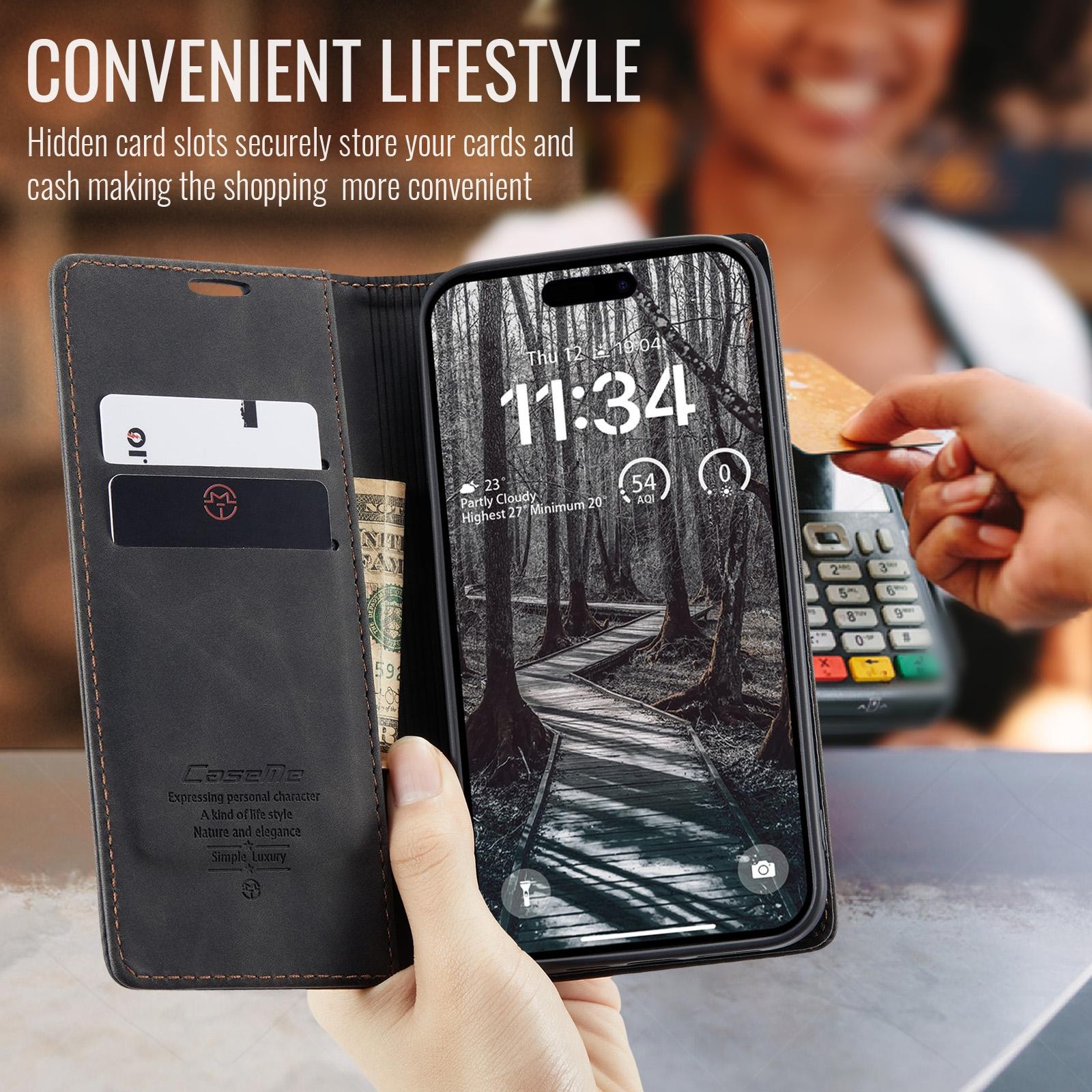 CaseMe 013 iPhone 17 Pro Max 5G Retro Leather Θήκη Βιβλίο -Black