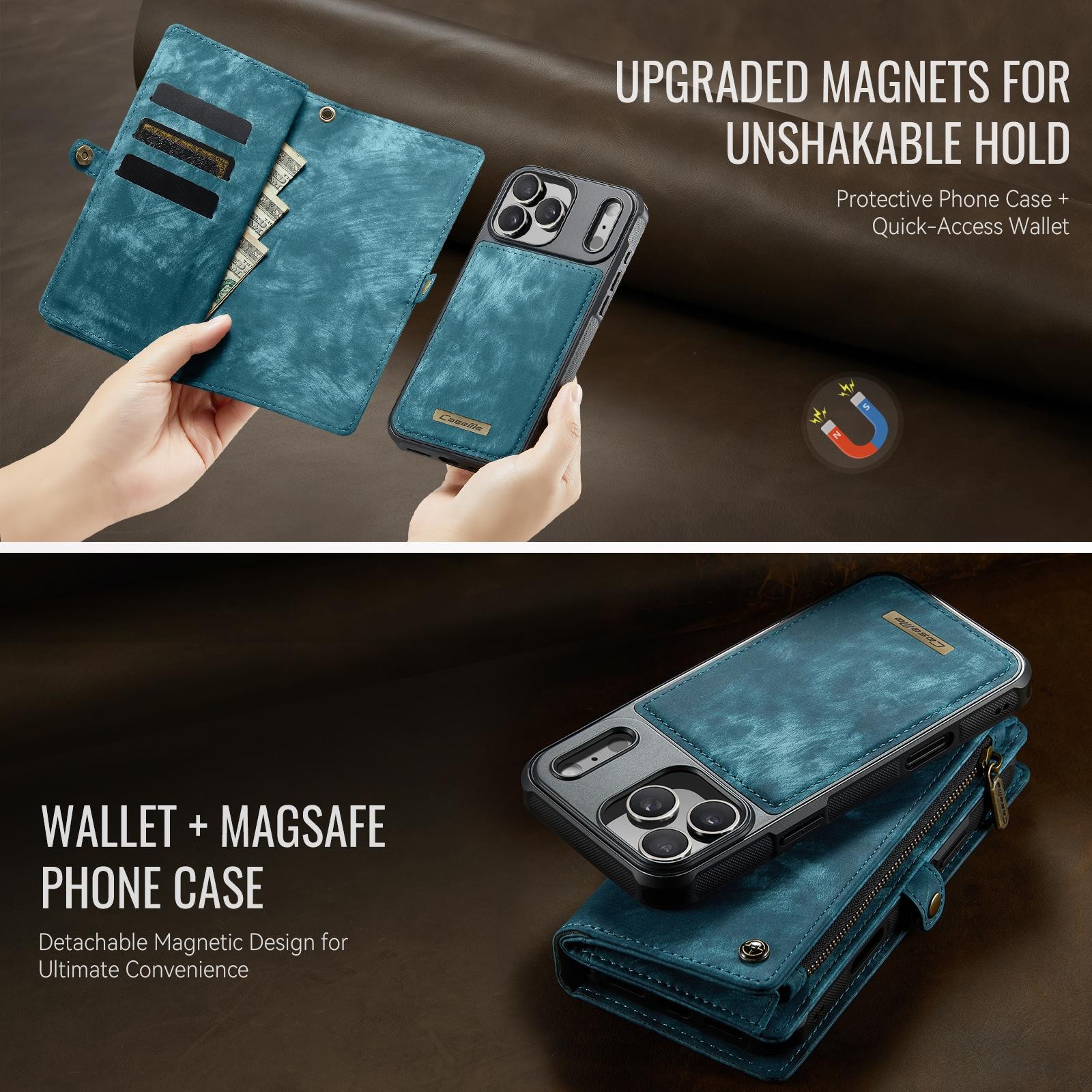 CaseMe 008 iPhone 17 Pro Max 5G Θήκη Πορτοφόλι με Αποσπώμενη Θήκη Σιλικόνης -Blue