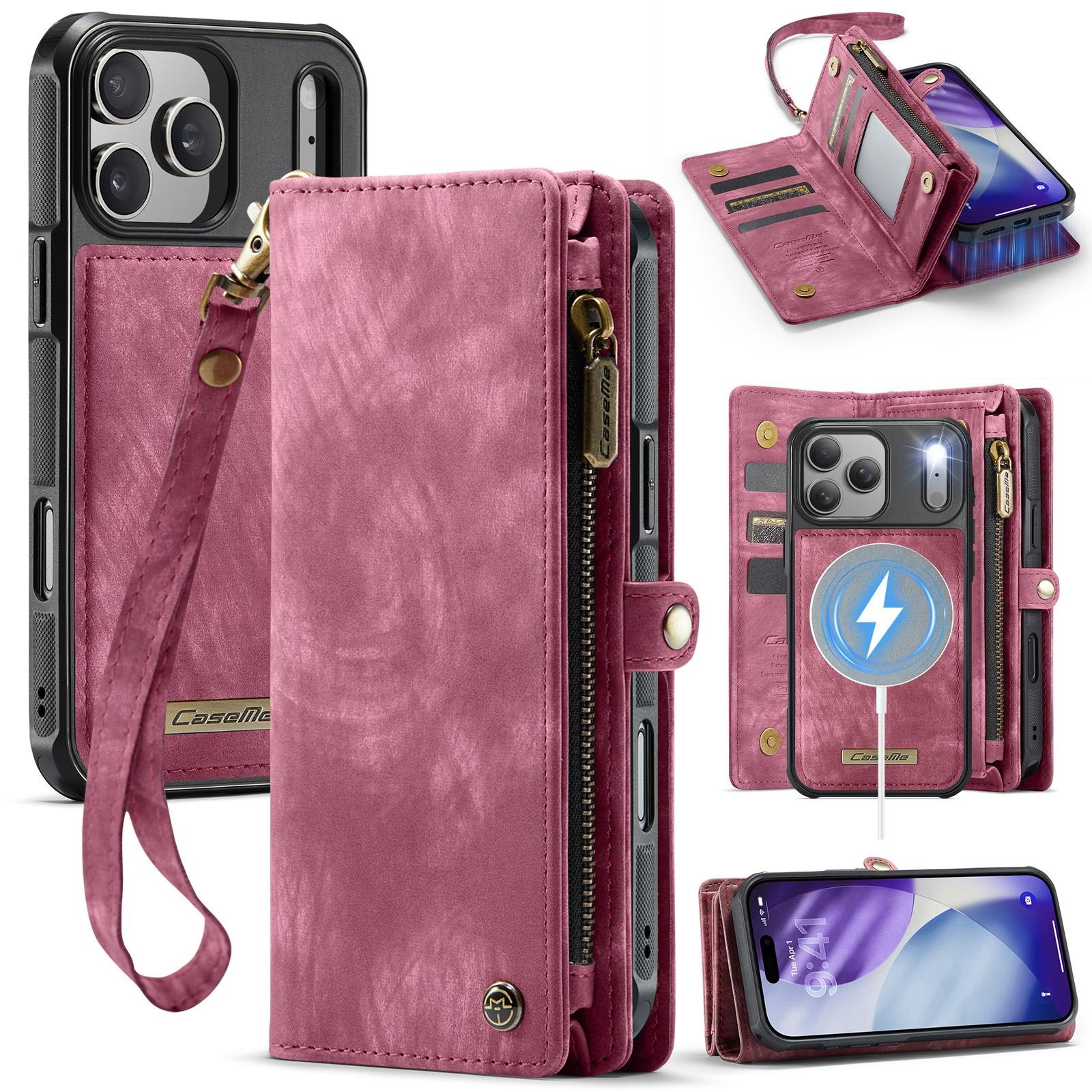 CaseMe 008 iPhone 17 Pro Max 5G Θήκη Πορτοφόλι με Αποσπώμενη Θήκη Σιλικόνης - Red