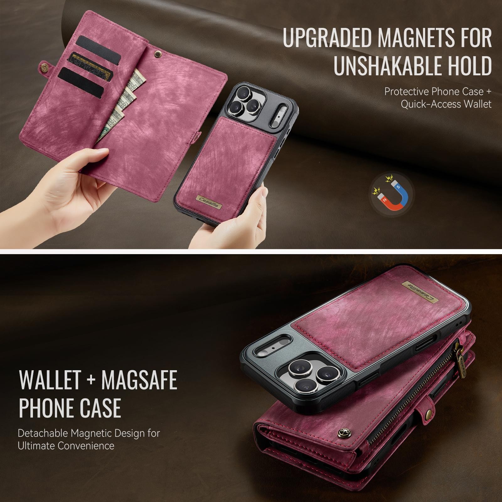 CaseMe 008 iPhone 17 Pro Max 5G Θήκη Πορτοφόλι με Αποσπώμενη Θήκη Σιλικόνης - Red