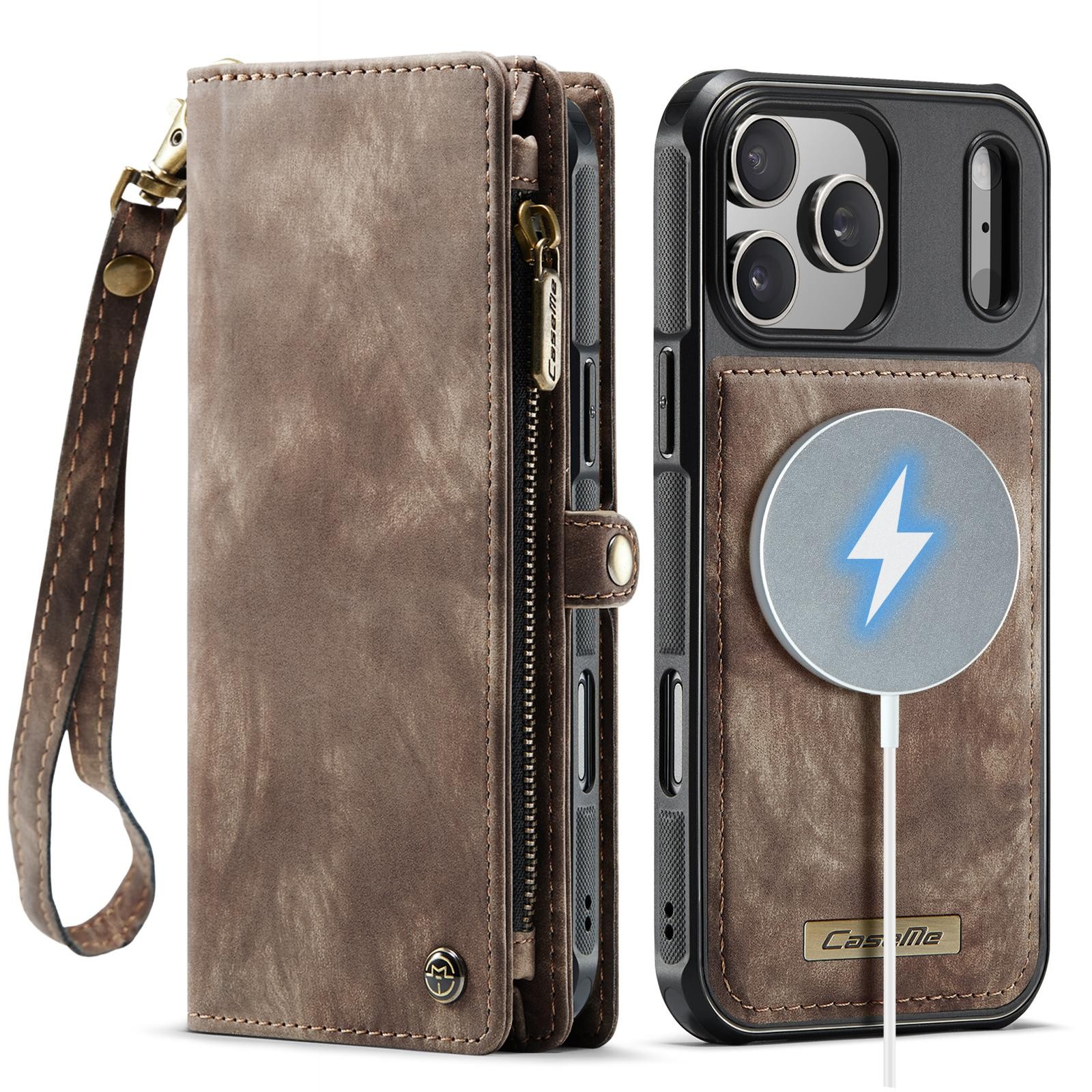 CaseMe 008 iPhone 17 Pro Max 5G Θήκη Πορτοφόλι με Αποσπώμενη Θήκη Σιλικόνης - Brown