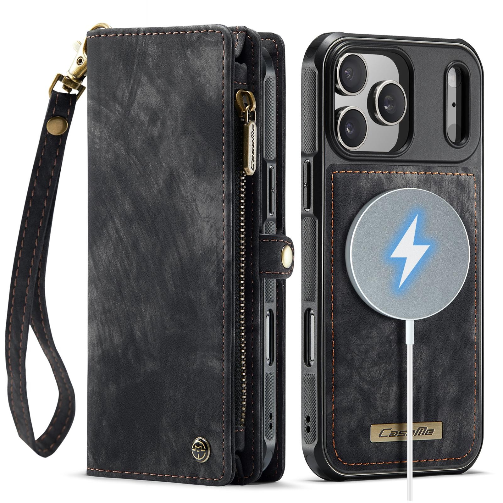 CaseMe 008 iPhone 17 Pro Max 5G Θήκη Πορτοφόλι με Αποσπώμενη Θήκη Σιλικόνης - Black