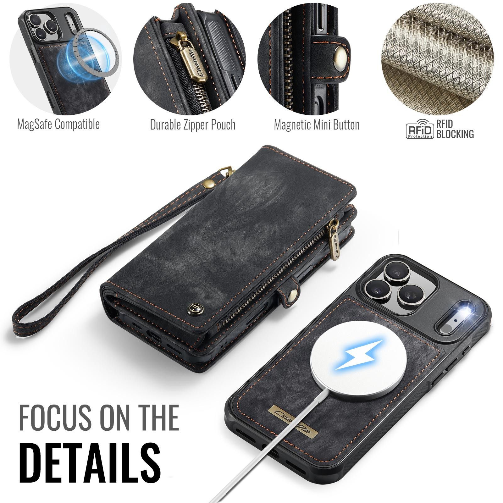 CaseMe 008 iPhone 17 Pro Max 5G Θήκη Πορτοφόλι με Αποσπώμενη Θήκη Σιλικόνης - Black