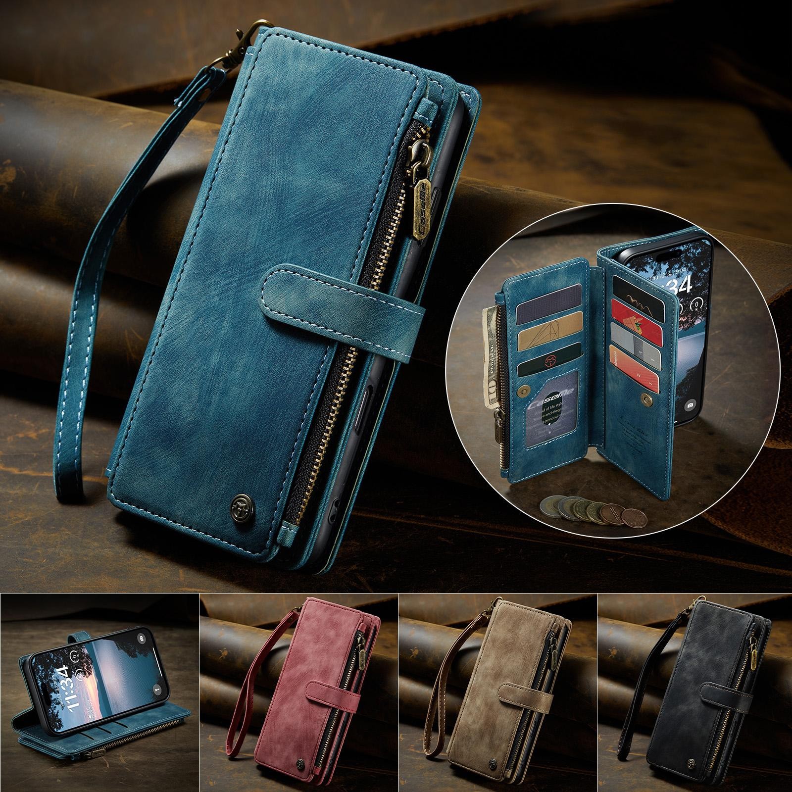 CaseMe C30 iPhone 17 Pro Max 5G Card Slots Zipper Θήκη Πορτοφόλι Δερμάτινη –Blue