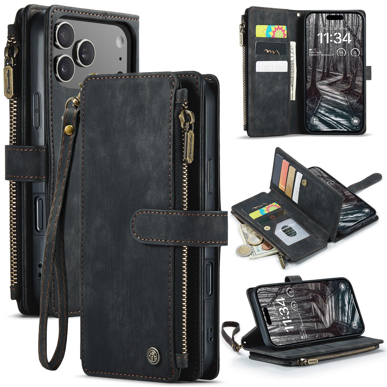 CaseMe C30 iPhone 17 Pro Max 5G Card Slots Zipper Θήκη Πορτοφόλι Δερμάτινη –Black