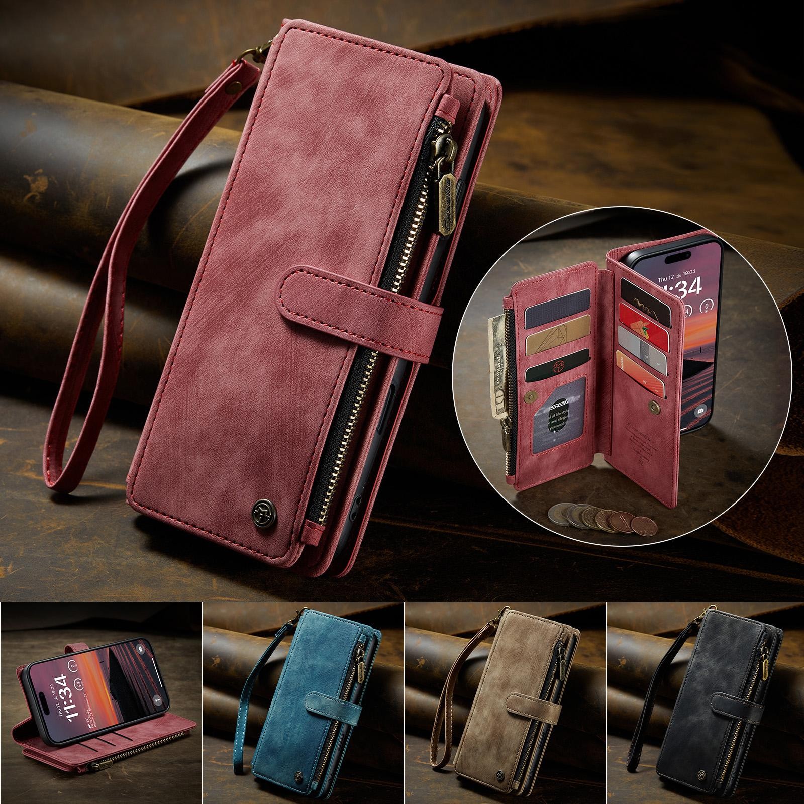 CaseMe C30 iPhone 17 Pro Max 5G Card Slots Zipper Θήκη Πορτοφόλι Δερμάτινη –Red