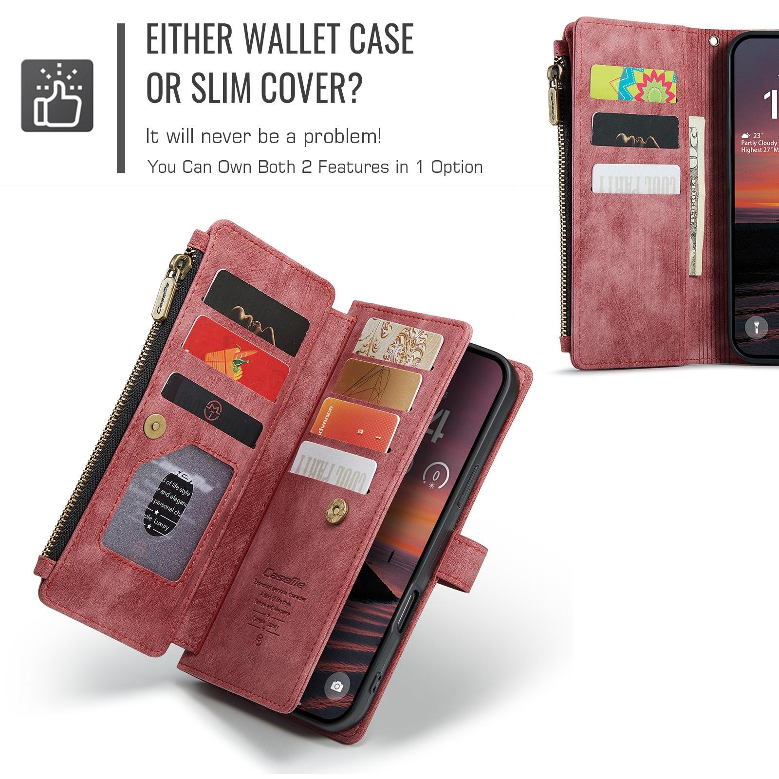 CaseMe C30 iPhone 17 Pro Max 5G Card Slots Zipper Θήκη Πορτοφόλι Δερμάτινη –Red