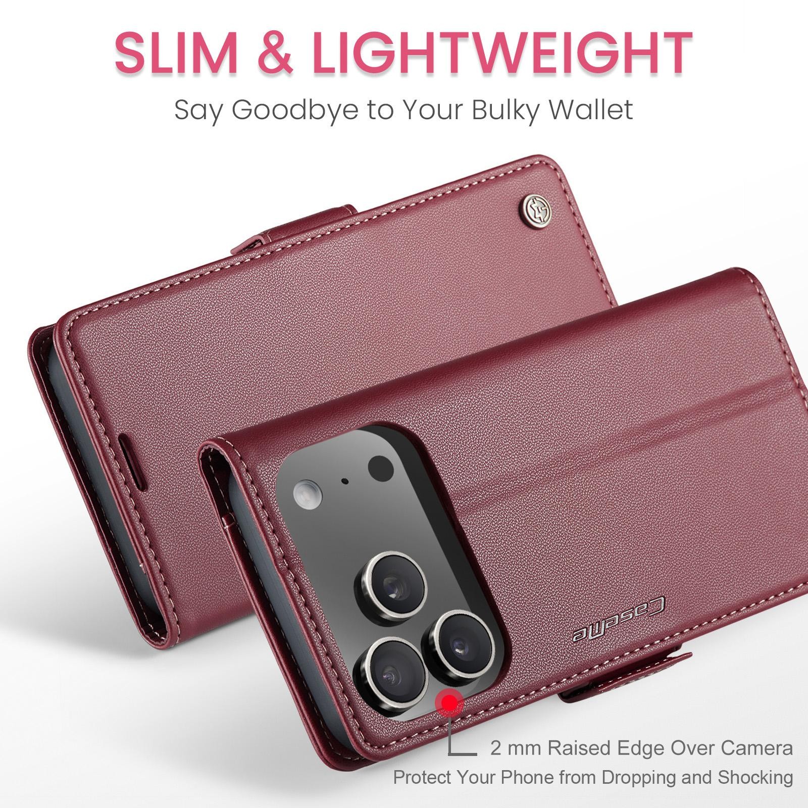CaseMe 023 iPhone 17 Pro Max 5G RFID Θήκη Πορτοφόλι Δερμάτινη –Red