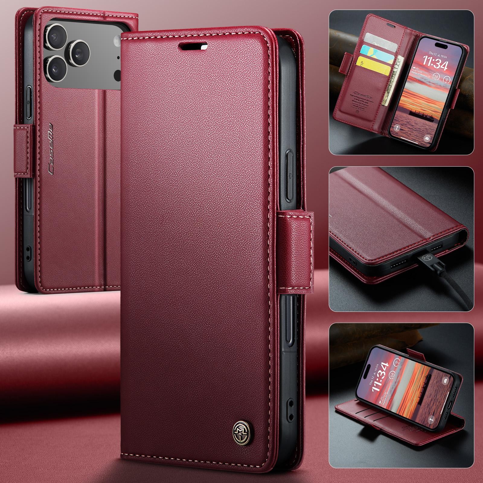 CaseMe 023 iPhone 17 Pro Max 5G RFID Θήκη Πορτοφόλι Δερμάτινη –Red