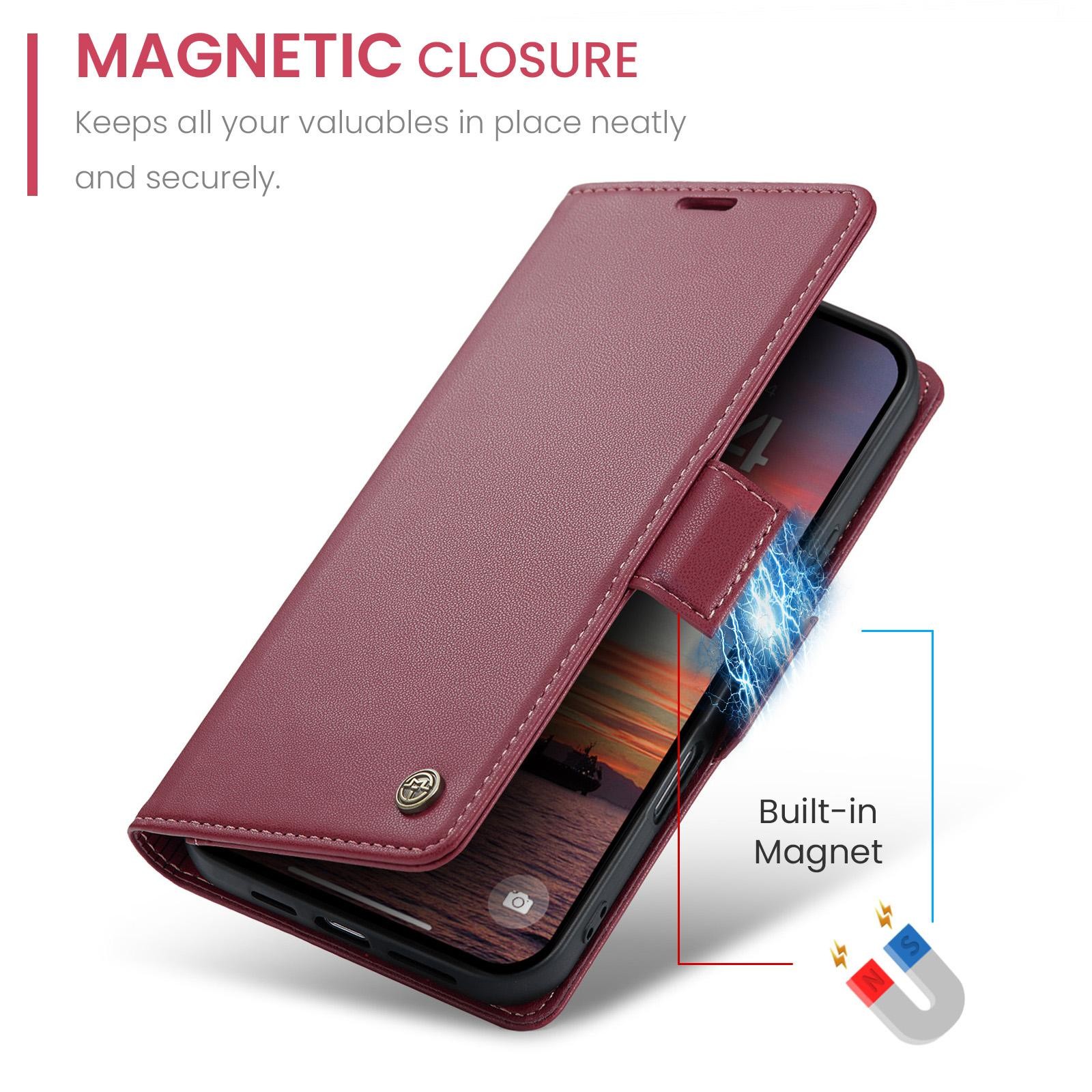 CaseMe 023 iPhone 17 Pro Max 5G RFID Θήκη Πορτοφόλι Δερμάτινη –Red