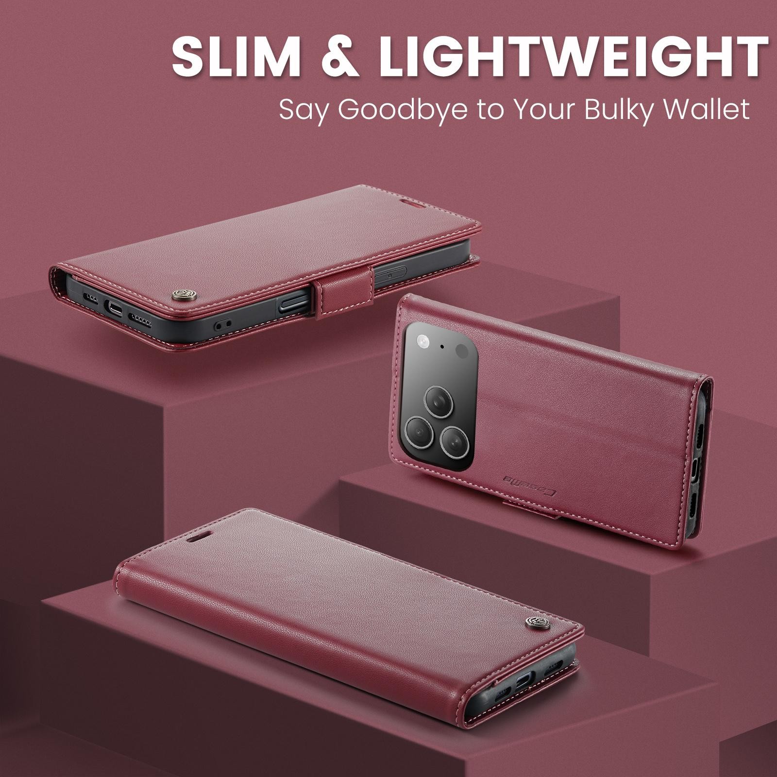 CaseMe 023 iPhone 17 Pro Max 5G RFID Θήκη Πορτοφόλι Δερμάτινη –Red