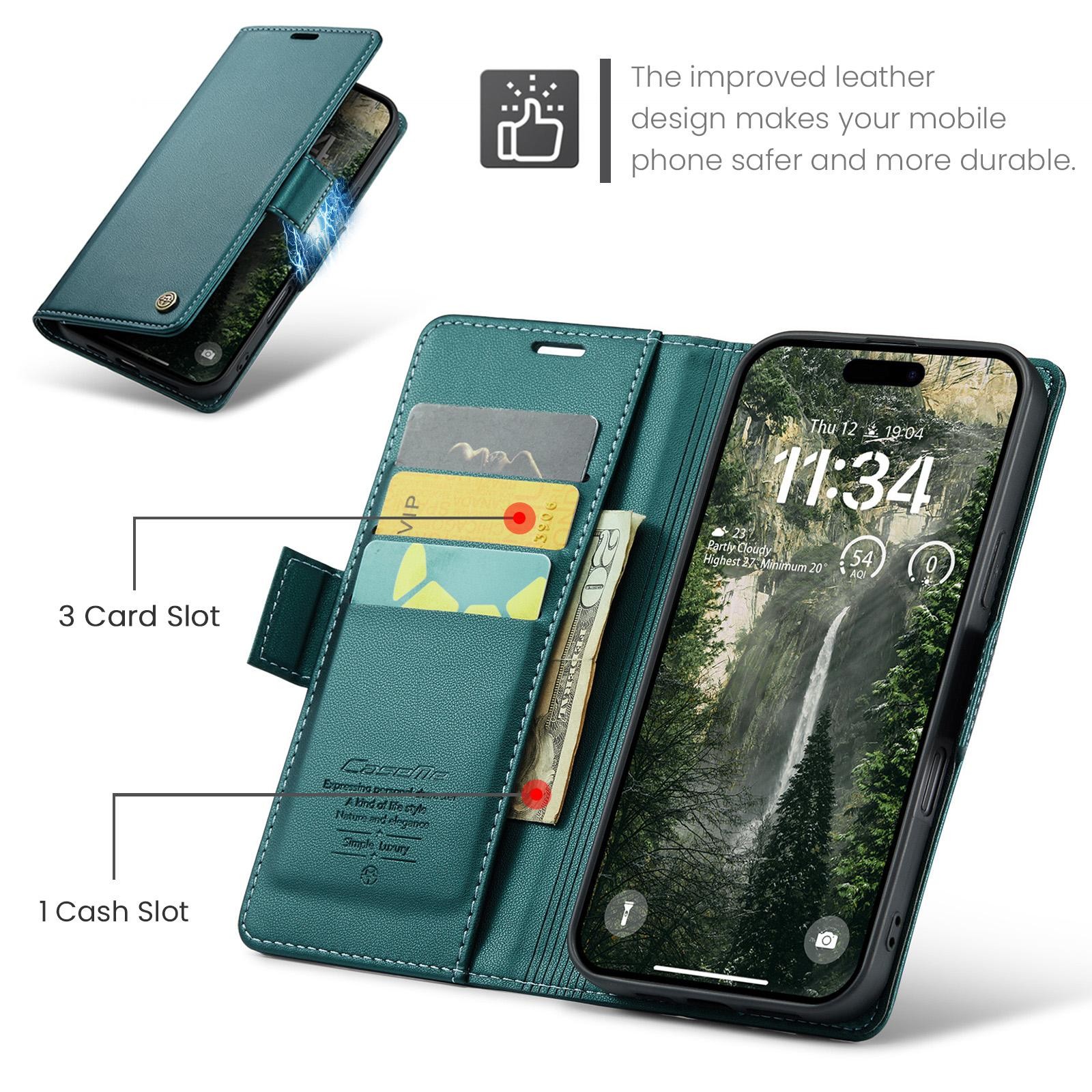 CaseMe 023 iPhone 17 Pro Max 5G RFID Θήκη Πορτοφόλι Δερμάτινη –Green