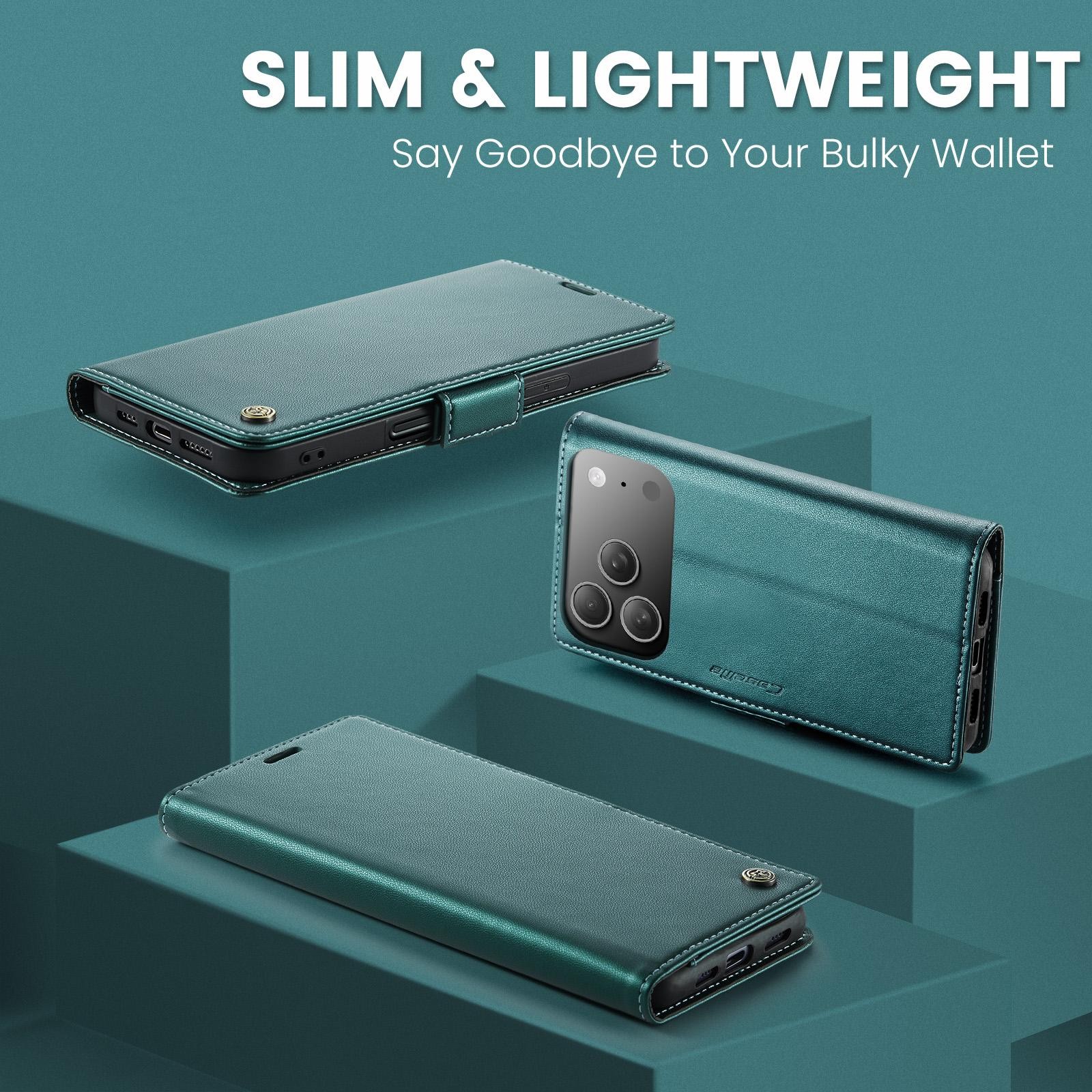 CaseMe 023 iPhone 17 Pro Max 5G RFID Θήκη Πορτοφόλι Δερμάτινη –Green