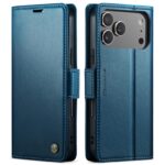 CaseMe 023 iPhone 17 Pro Max 5G RFID Θήκη Πορτοφόλι Δερμάτινη –Blue