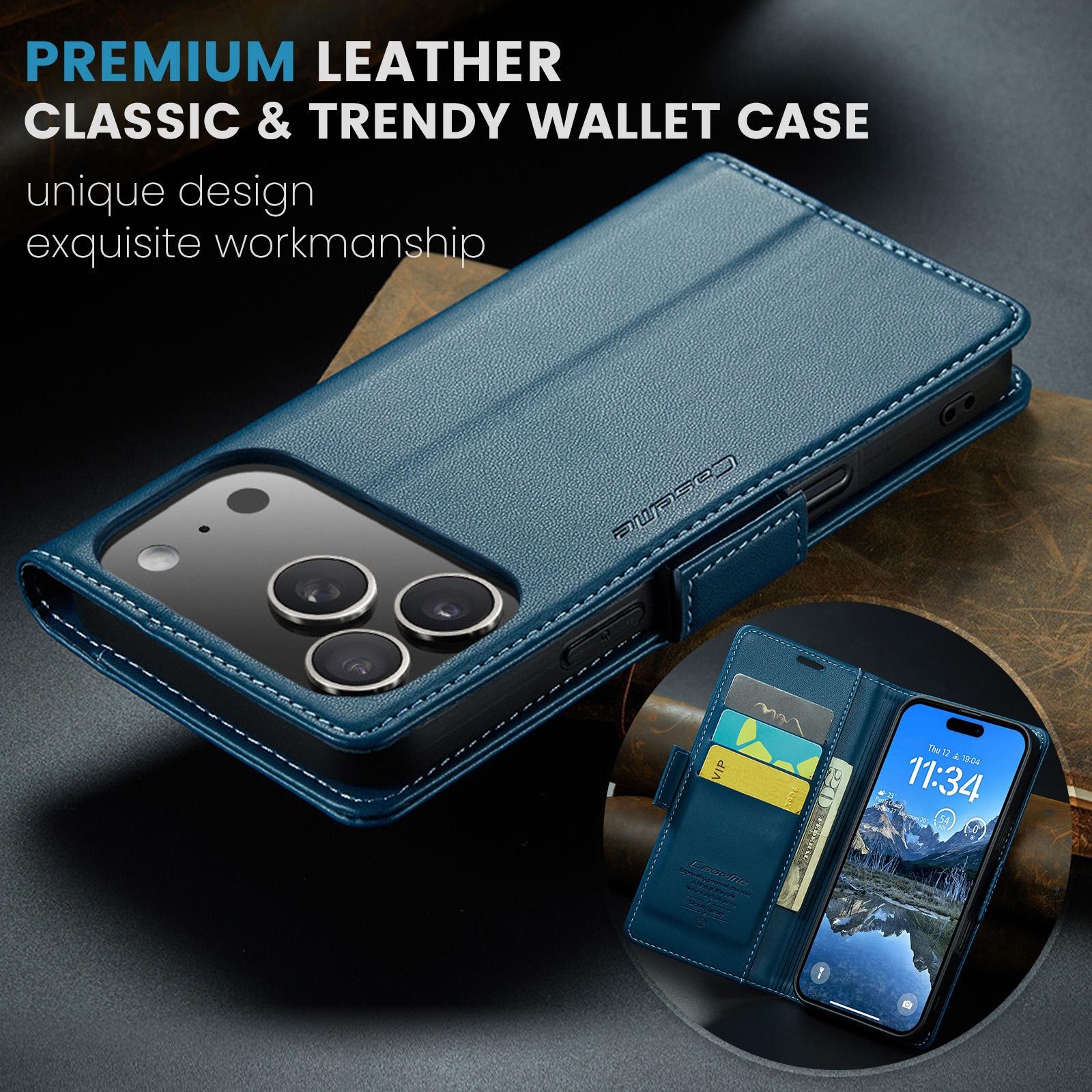 CaseMe 023 iPhone 17 Pro Max 5G RFID Θήκη Πορτοφόλι Δερμάτινη –Blue