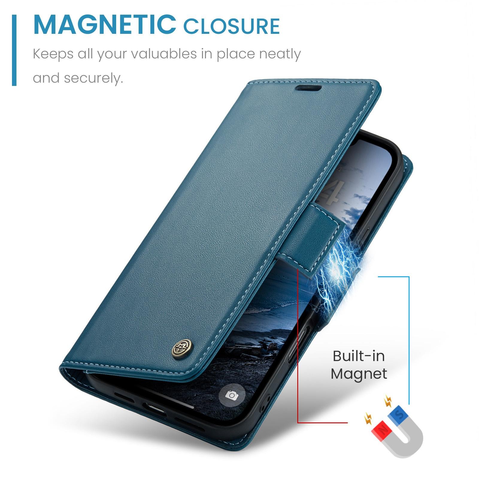 CaseMe 023 iPhone 17 Pro Max 5G RFID Θήκη Πορτοφόλι Δερμάτινη –Blue
