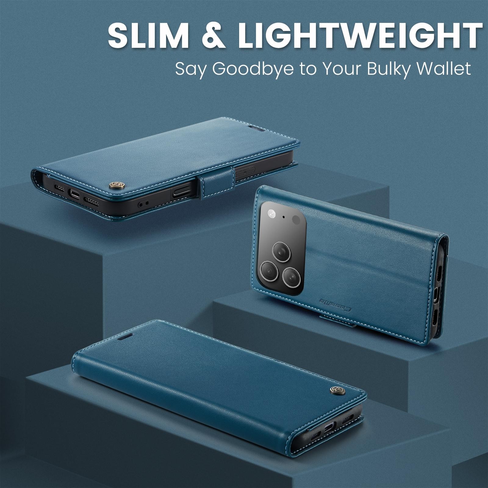 CaseMe 023 iPhone 17 Pro Max 5G RFID Θήκη Πορτοφόλι Δερμάτινη –Blue